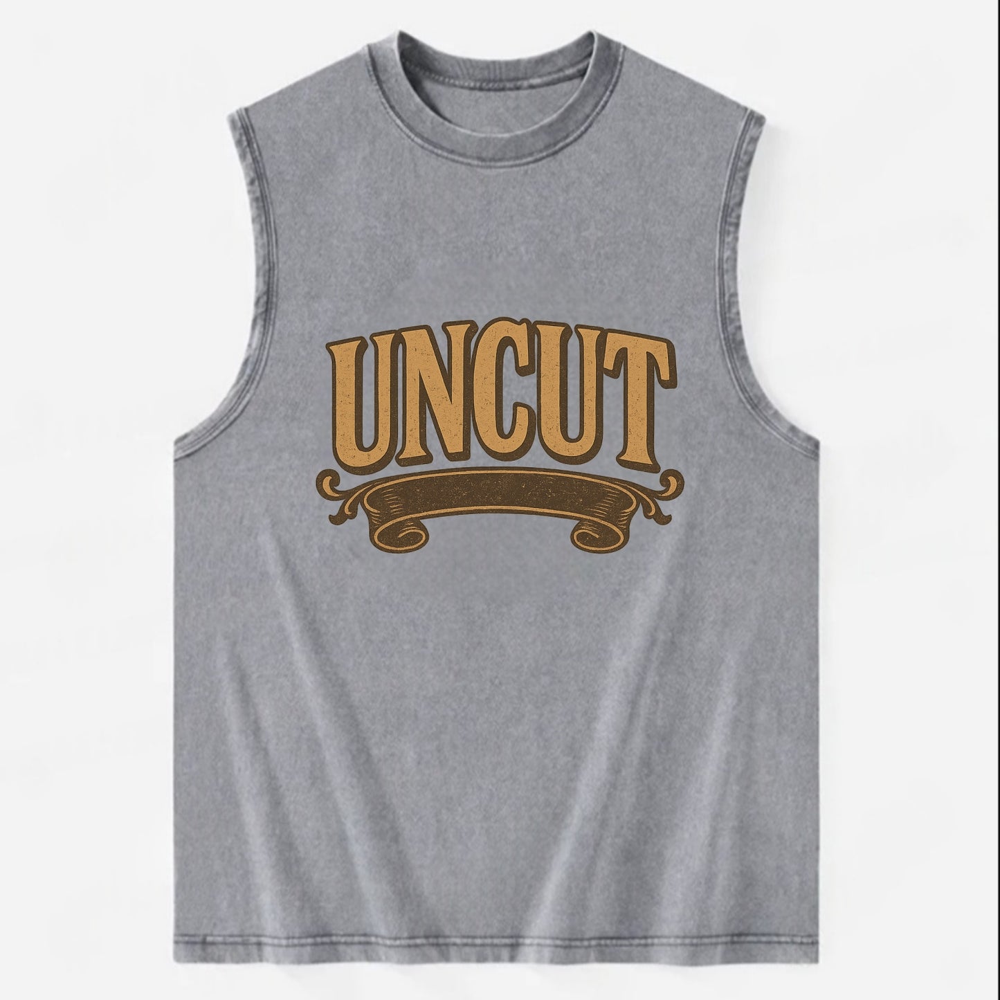 Bold typography design - "UNCUT" - pure, undiluted, authentic - Vintage Washed Tank - Grey