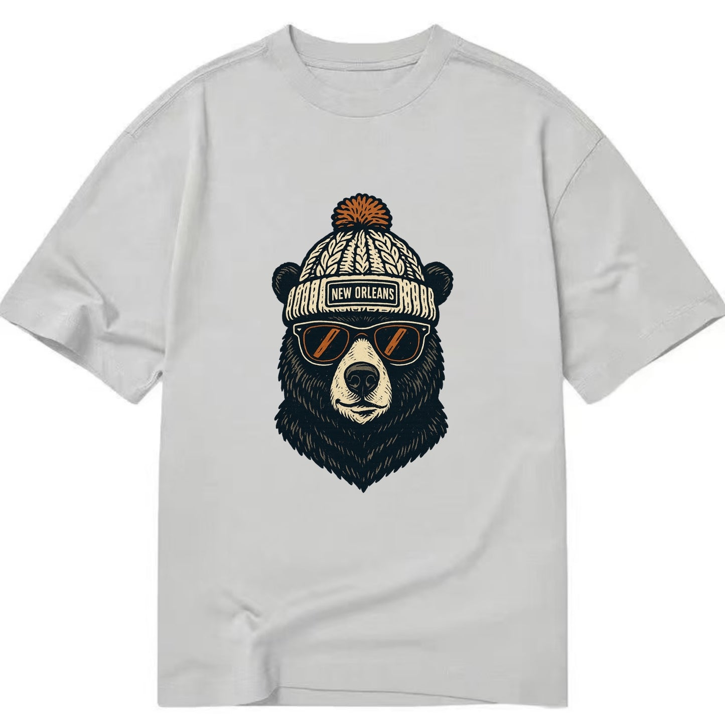 Louisiana Black Bear wearing New Orleans beanie with pom pom and wayfarer - Classic T-shirt - Grey
