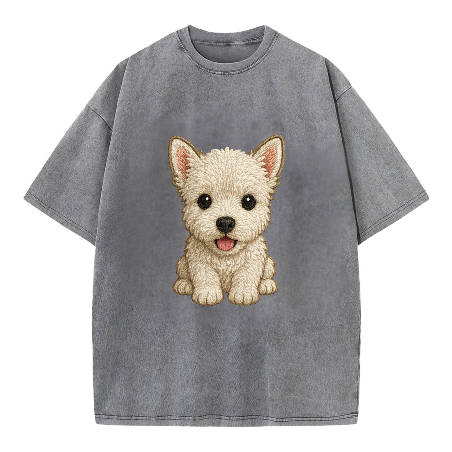 Baby West Highland White Terrier Puppy - all white, pointed ears, dark eyes, - Vintage T-shirt - Grey