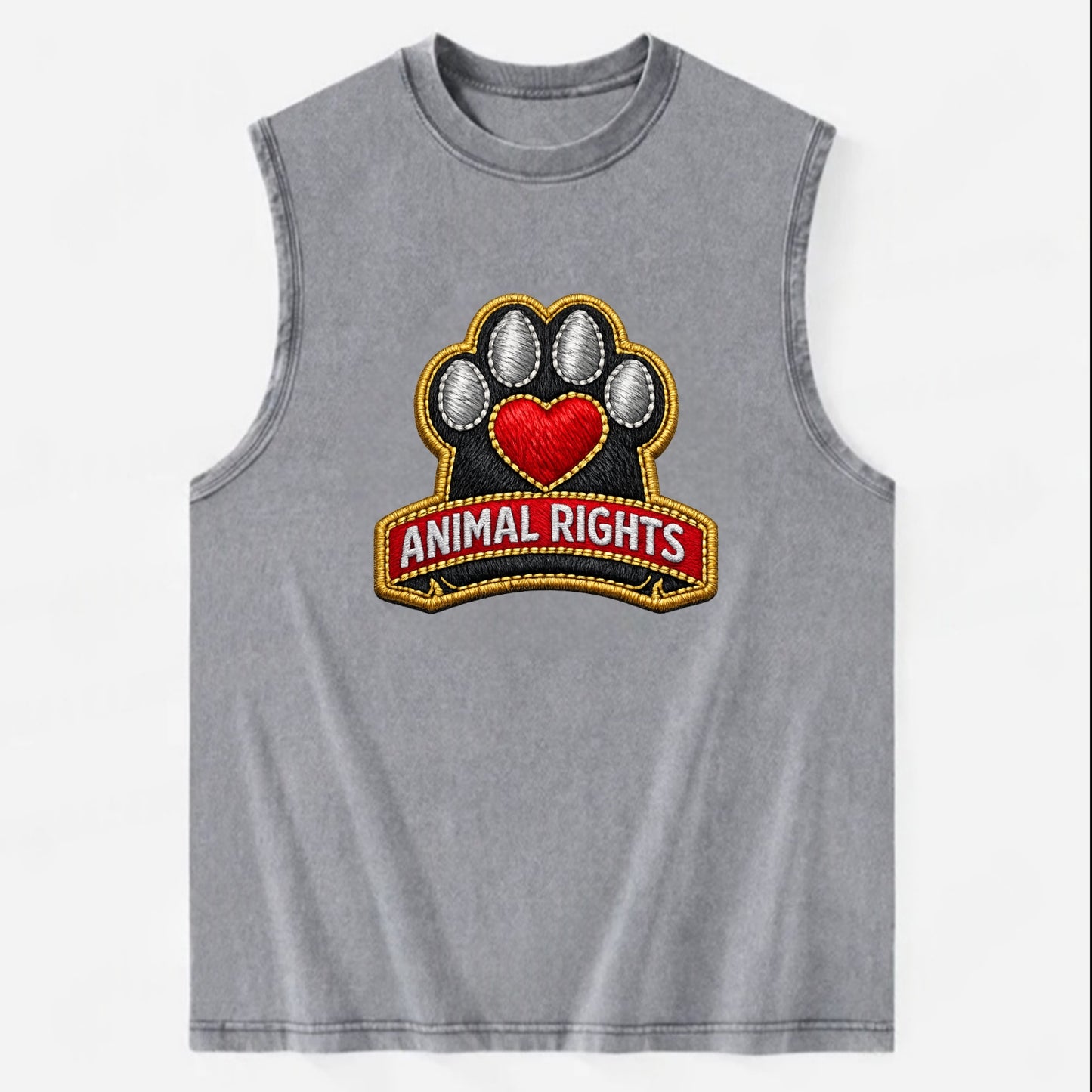 ANIMAL RIGHTS - raised paw with heart in red , advocacy - Vintage Washed Tank - Grey