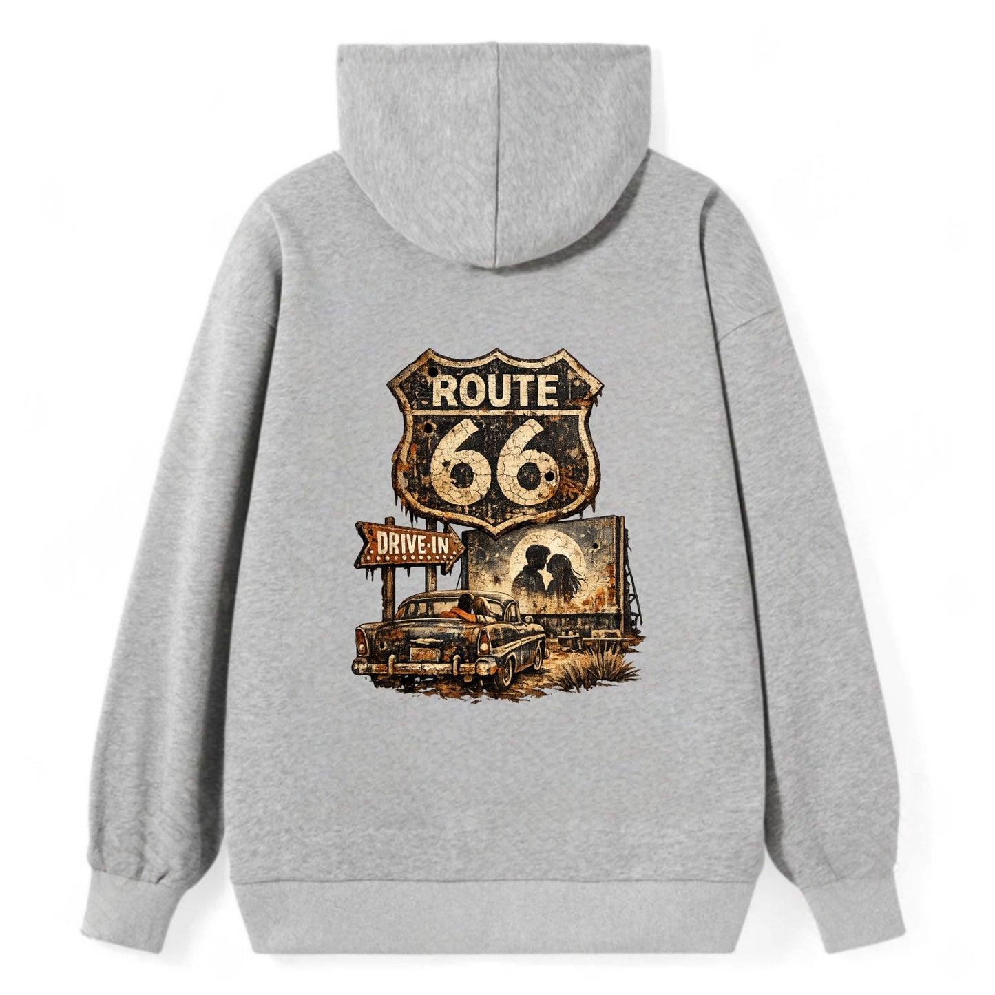 DRIVE-IN | Classic car at drive-in theater | Movie night romance | - Classic Pullover Hoodie - Grey