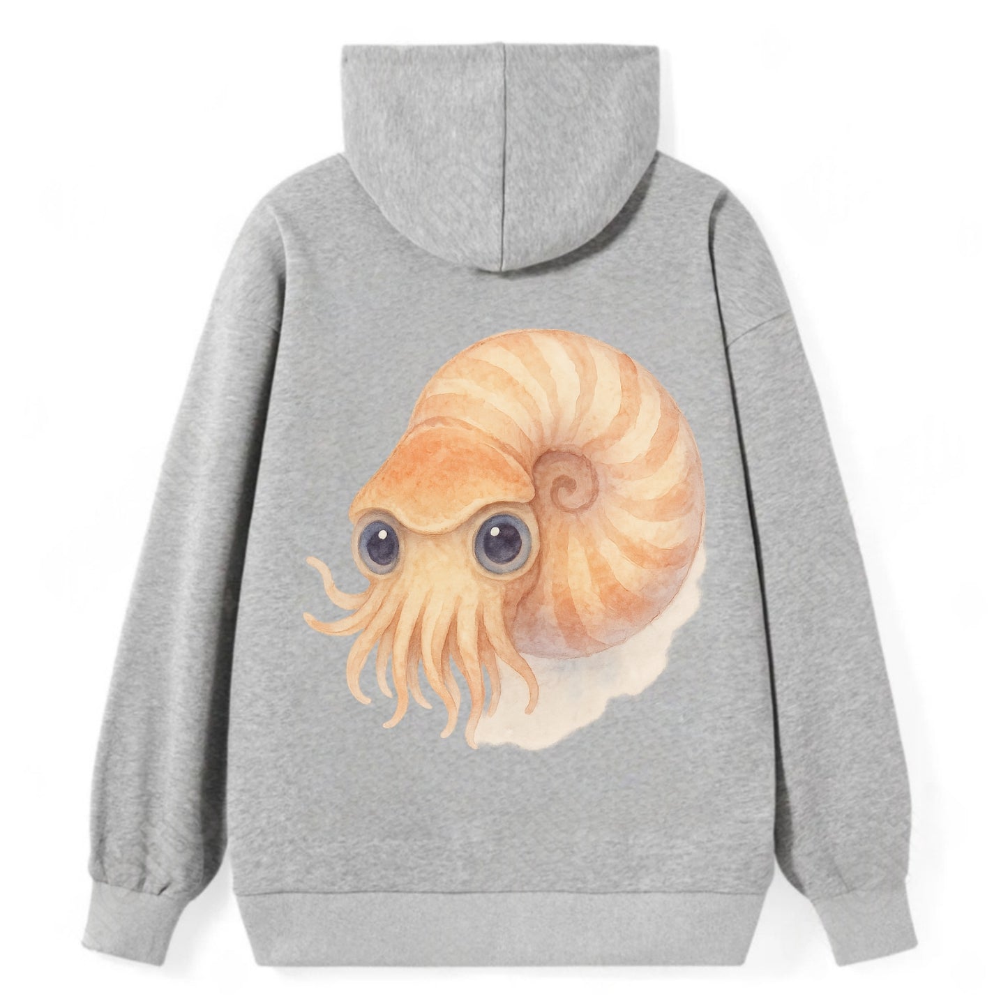 Baby Nautilus - spiral shell, tentacles peeking, ancient eyes, - Classic Pullover Hoodie - Grey