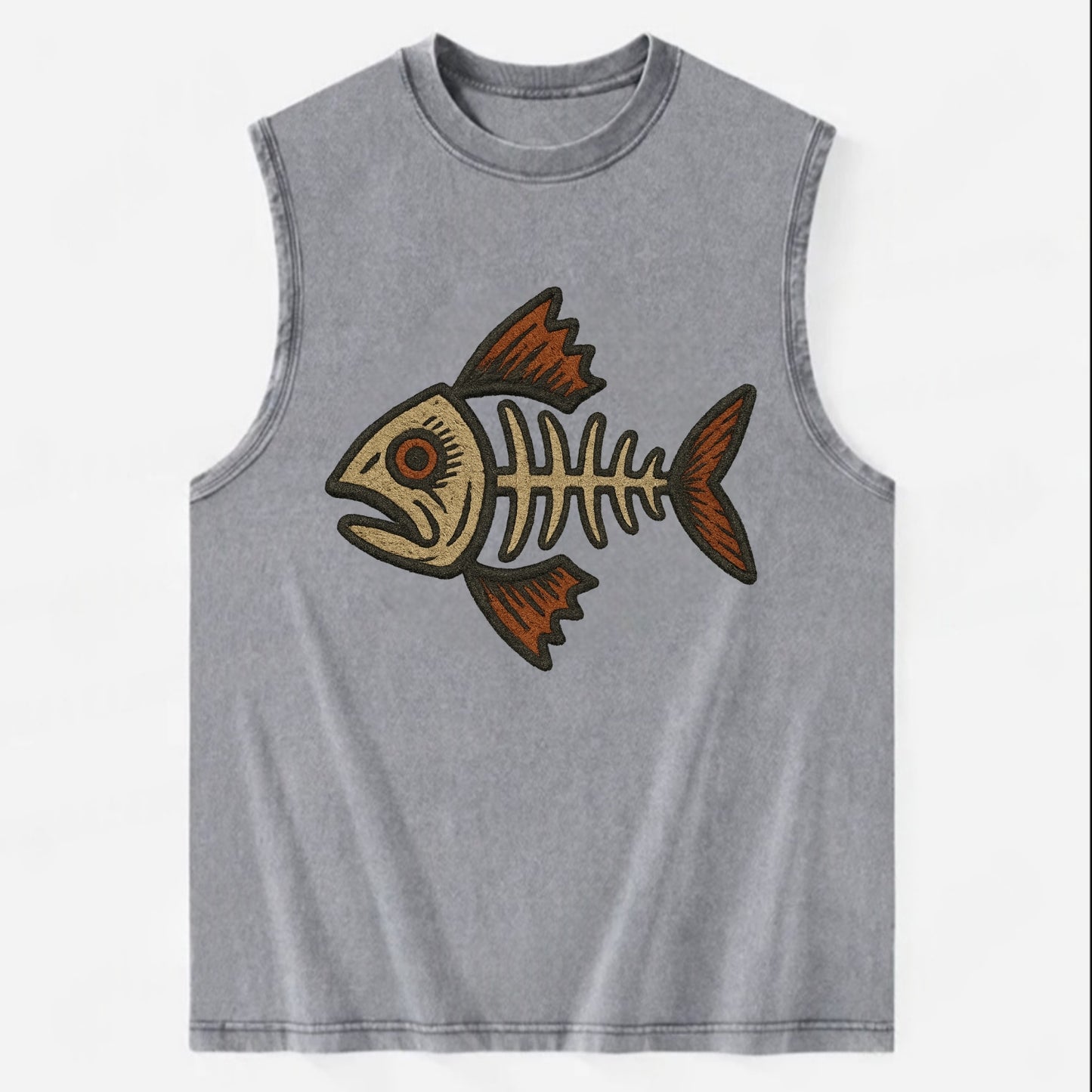 Fish Skeleton - Vintage Washed Tank - Grey