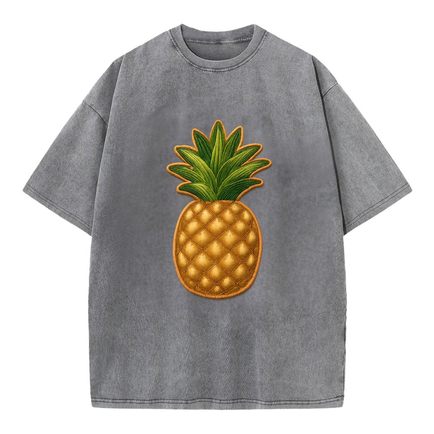 PINEAPPLE CROWN - tropical fruit in yellow and green , hospitality - Vintage T-shirt - Grey