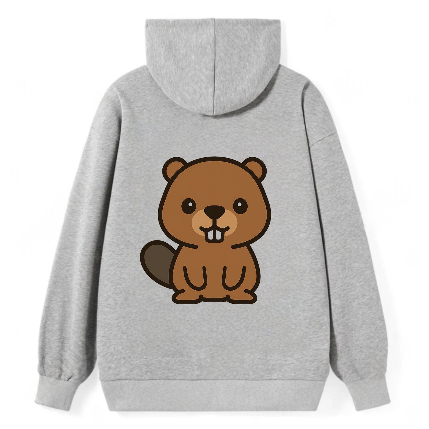 Baby Beaver - brown fur, paddle tail, buck teeth, friendly eyes, - Classic Pullover Hoodie - Grey