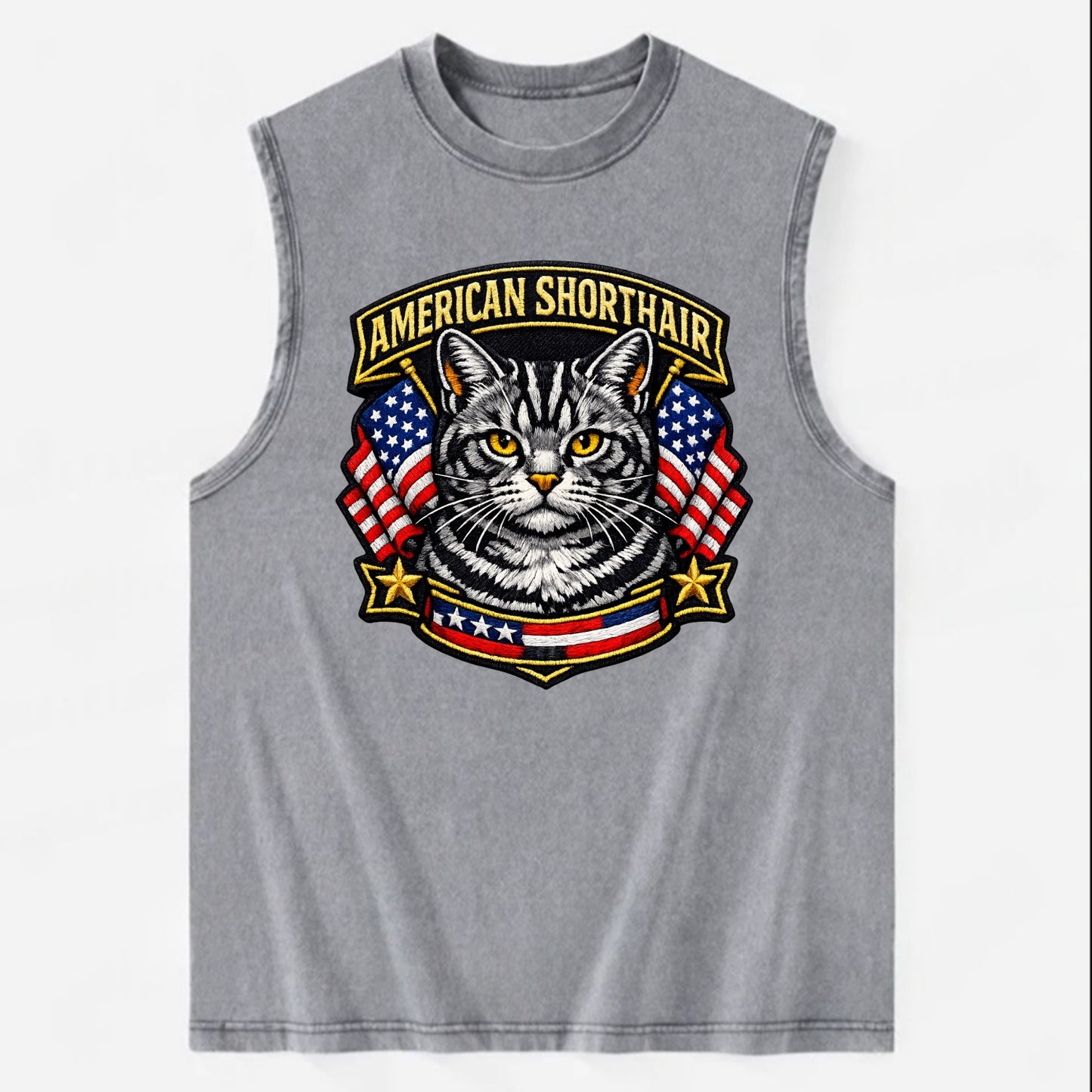 AMERICAN SHORTHAIR - classic american cat in silver tabby , all-American cat - Vintage Washed Tank - Grey
