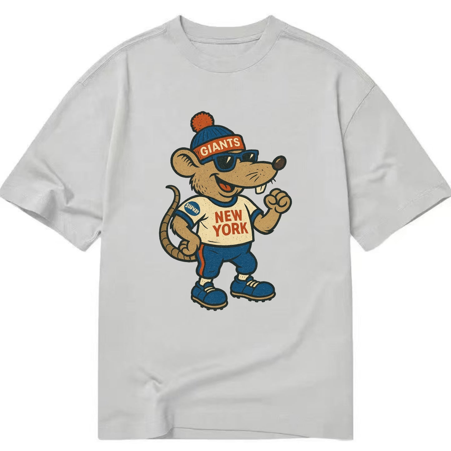 New York Rat wearing Giants beanie with subway patch and wayfarer sunglasses - Classic T-shirt - Grey