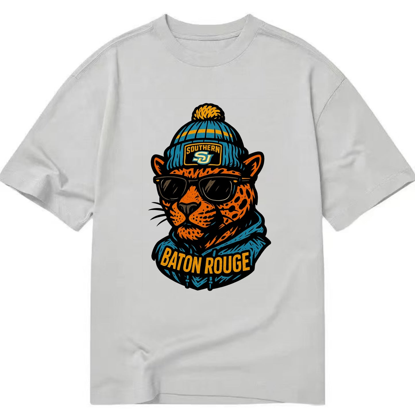 Baton Rouge Jaguar wearing Southern beanie with SU patch - Classic T-shirt - Grey