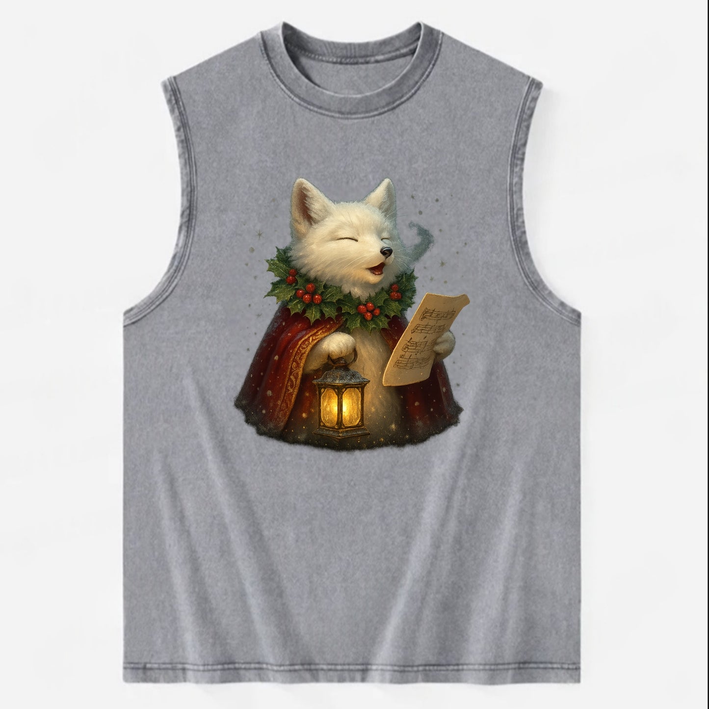 Snowbound Arctic Fox Caroler - Vintage Washed Tank - Grey