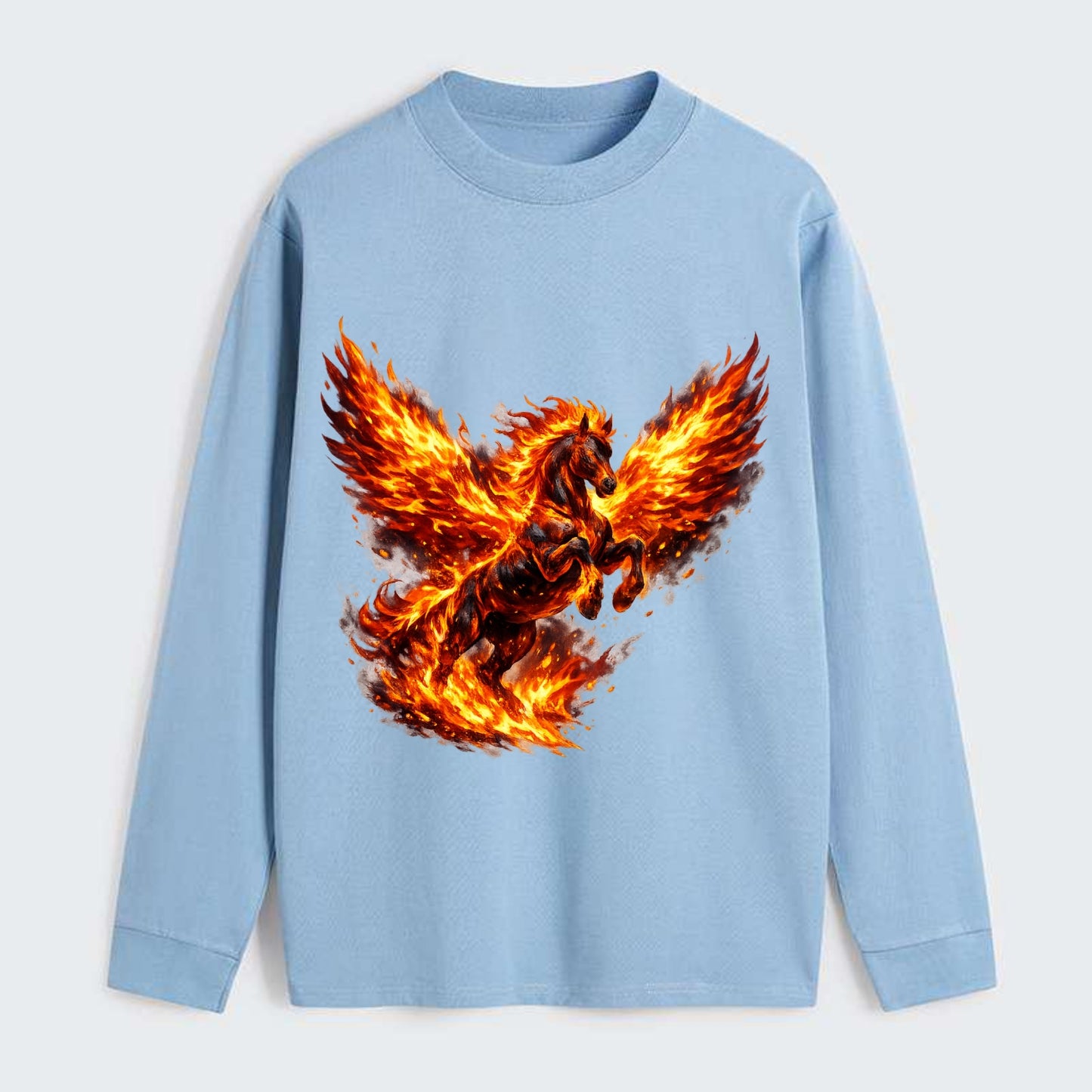 PHOENIX FIRE HORSE | Horse emerging from flames like phoenix | Rebirth - Classic Long Sleeve Shirt - Light Blue