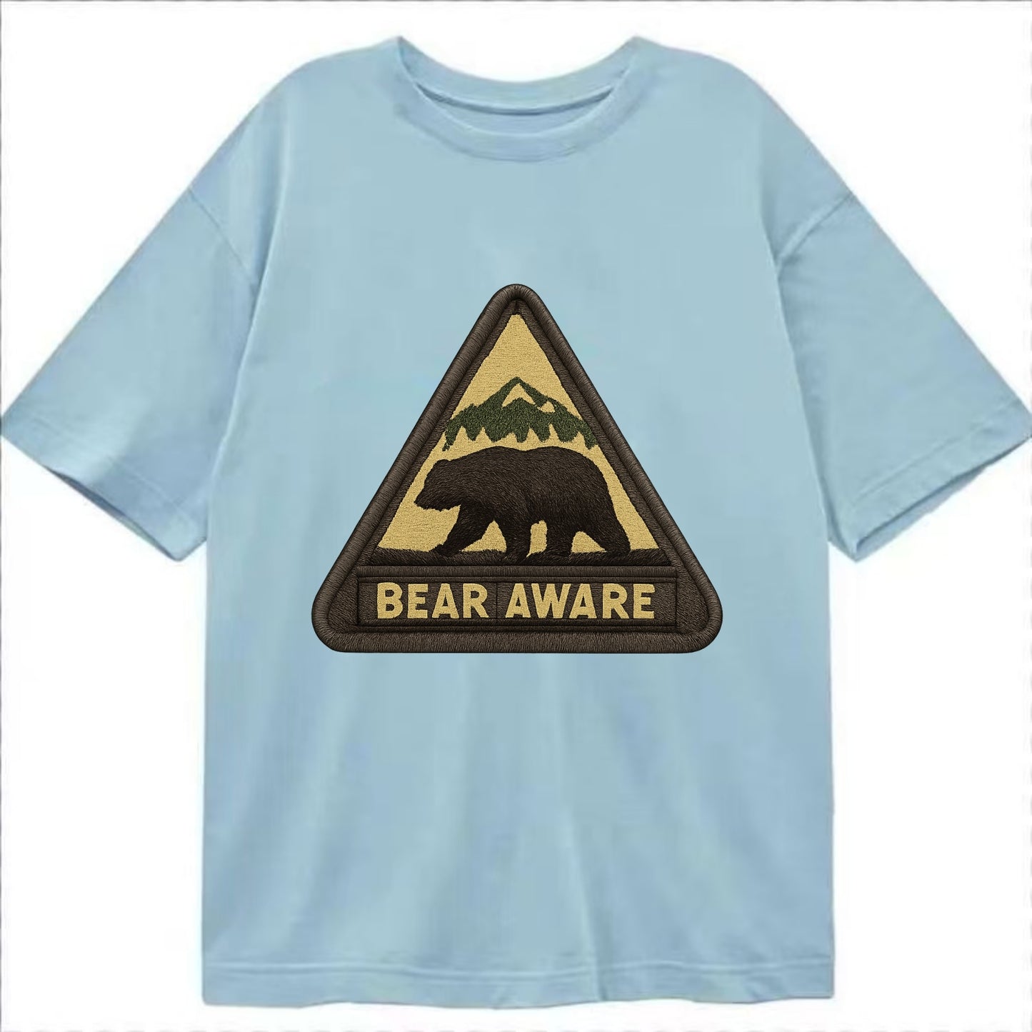 BEAR AWARE - bear silhouette warning in brown and yellow , wilderness safety - Classic T-shirt - Light Blue