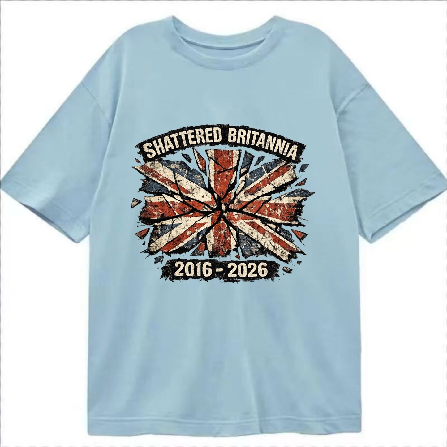SHATTERED BRITANNIA | Cracked broken Union Jack | Fragmented glass effect | - Classic T-shirt - Light Blue