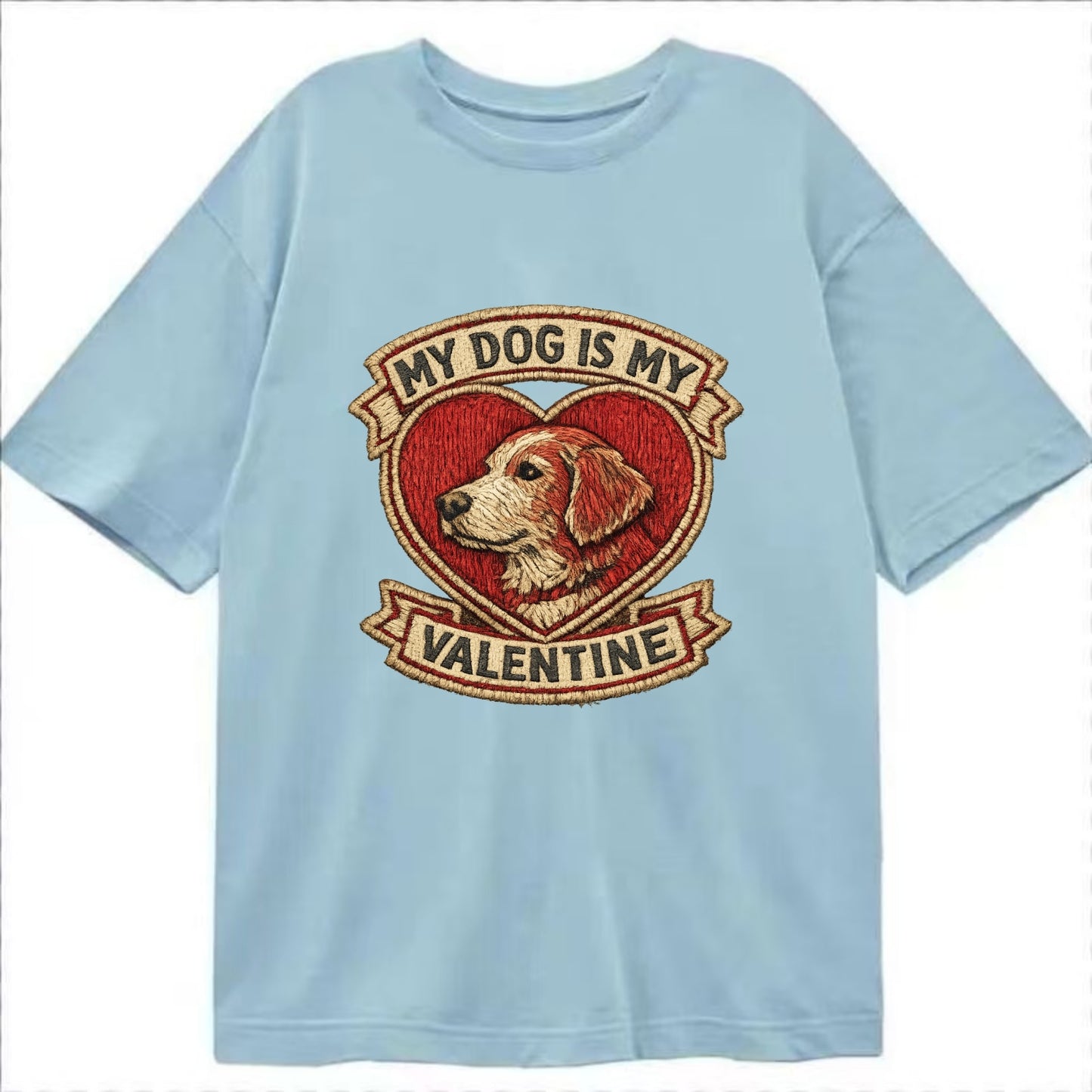 MY DOG IS MY VALENTINE - heart with dog in red , single pet owner - Classic T-shirt - Light Blue