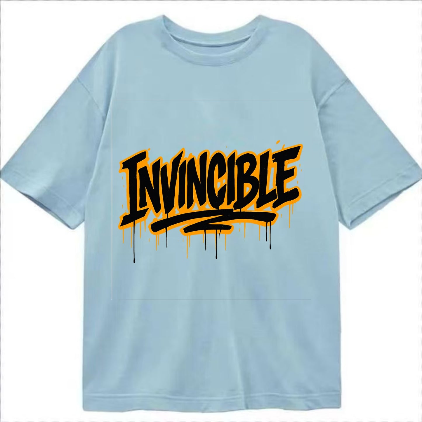 Bold typography design - "INVINCIBLE" - cannot be defeated, unconquerable - Classic T-shirt - Light Blue