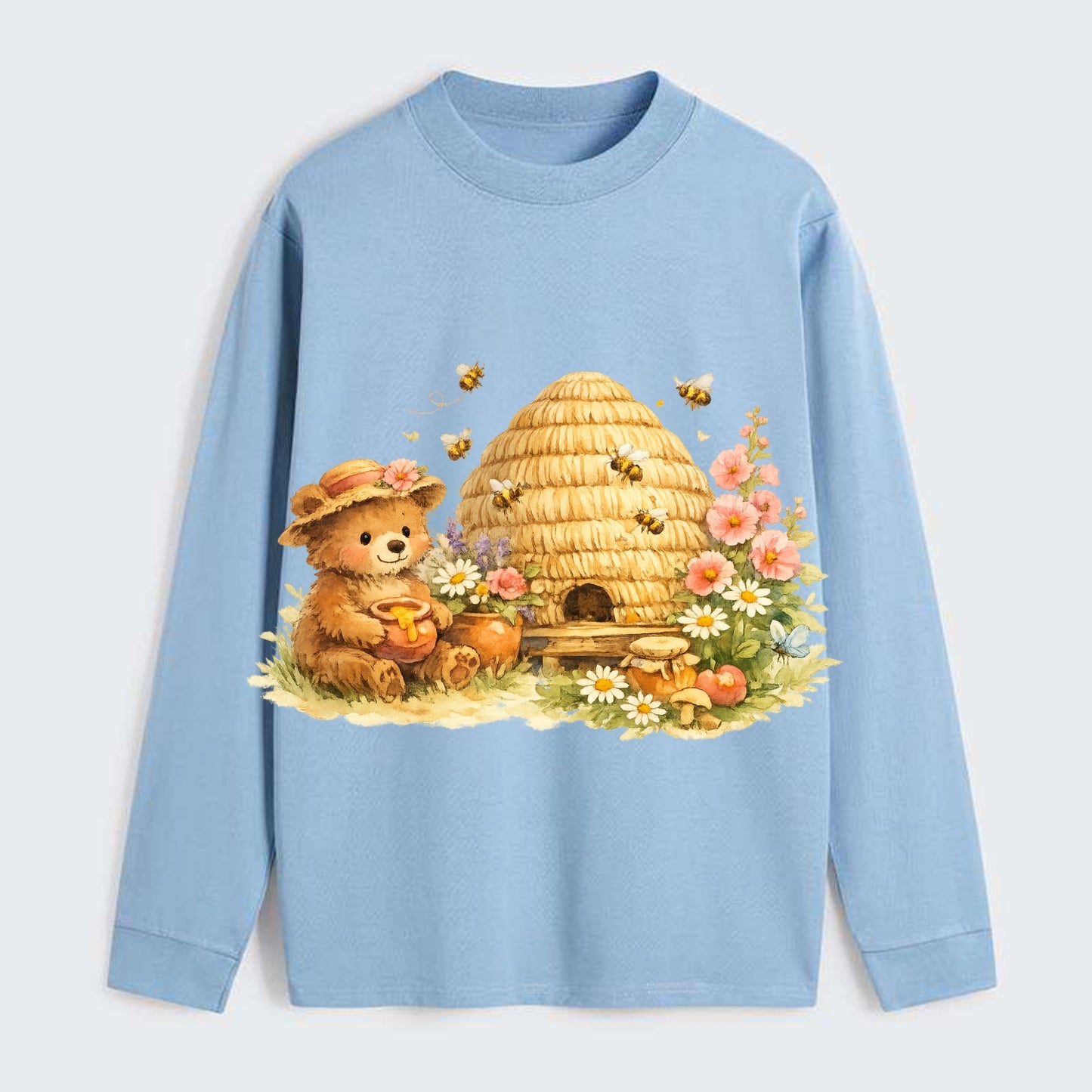 SKEP HIVE | Traditional straw beehive | Cottage garden setting | - Classic Long Sleeve Shirt - Light Blue