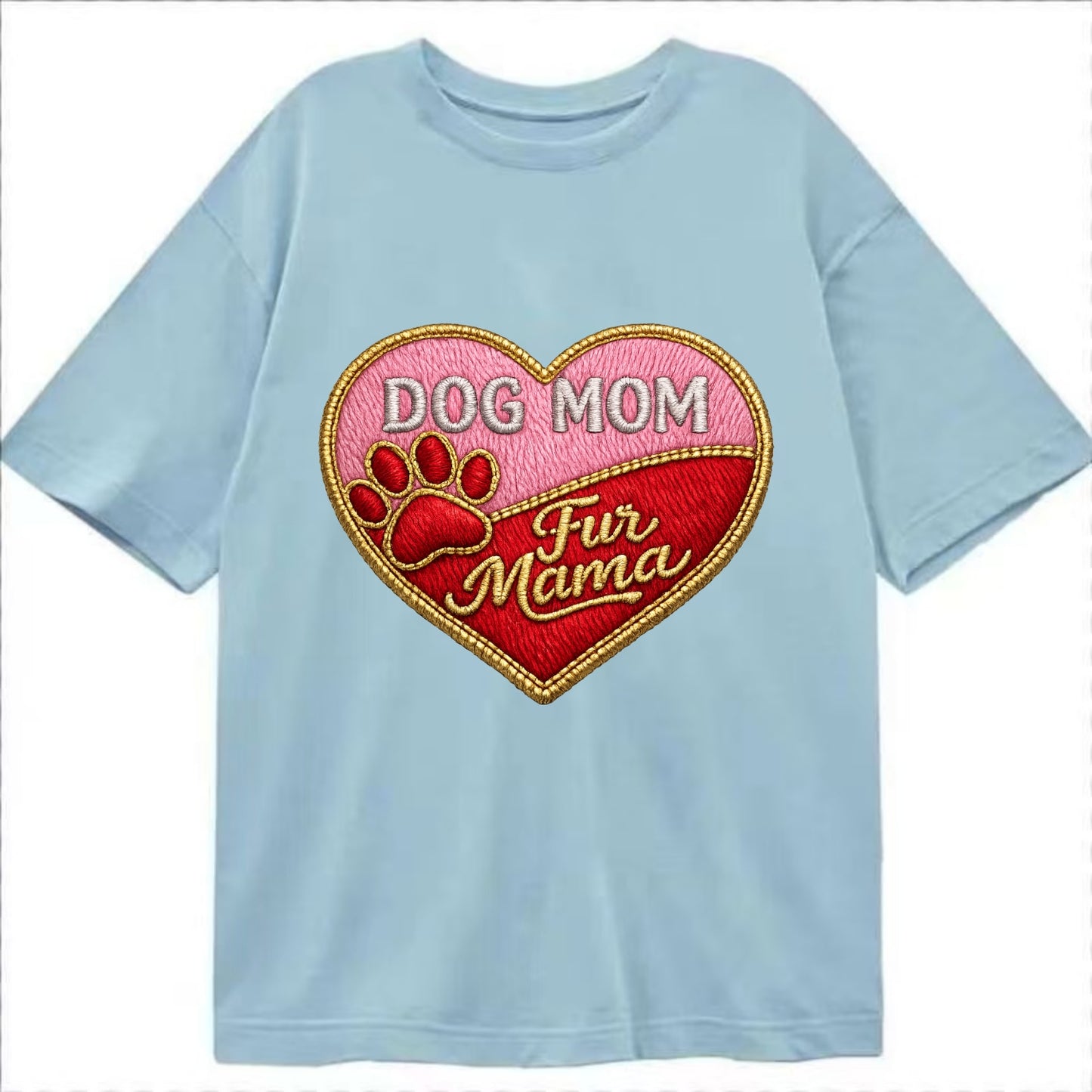DOG MOM HEART - heart with paw print in pink and red , fur mama - Classic T-shirt - Light Blue
