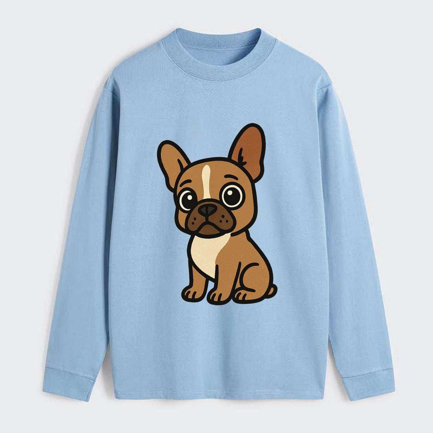 French Bulldog - Head tilt one ear up - Classic Long Sleeve Shirt - Light Blue