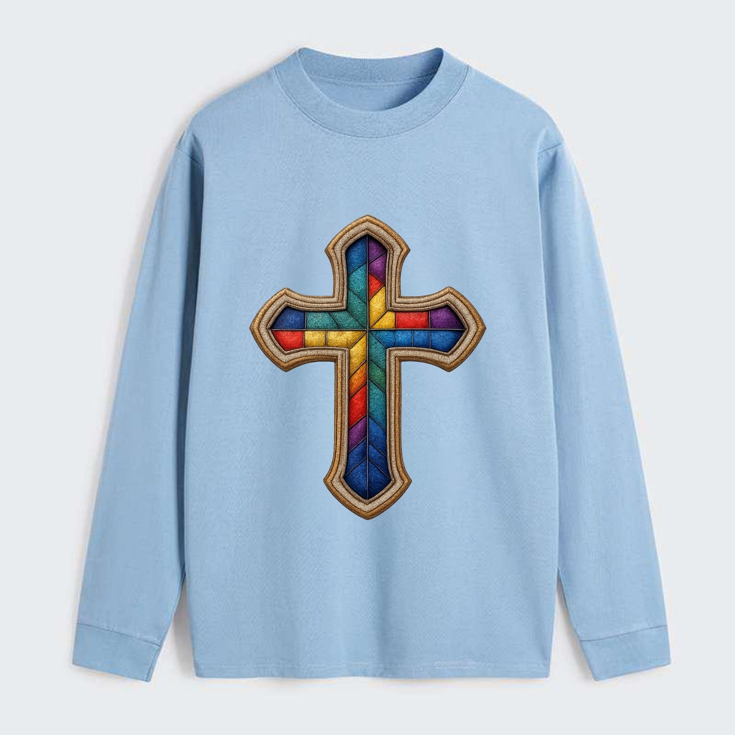Stained Glass Cross - Classic Long Sleeve Shirt - Light Blue