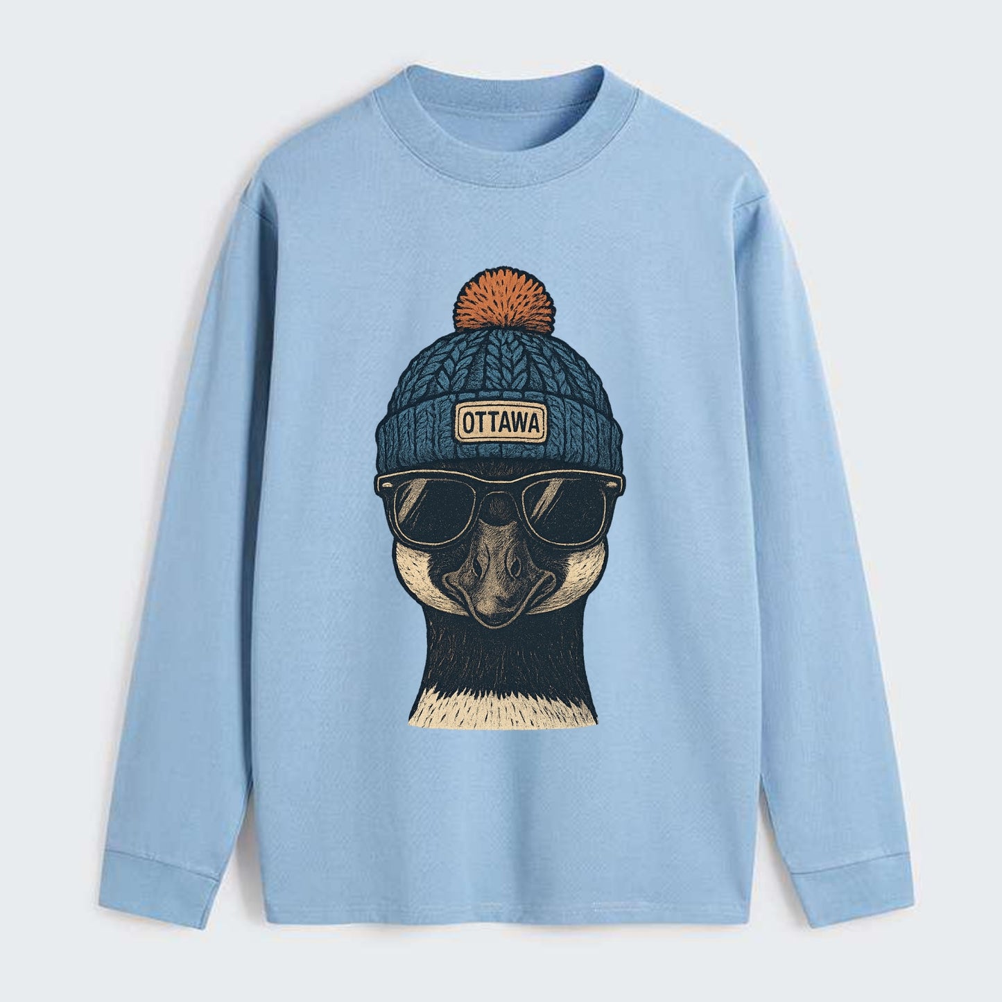 Ottawa Canadian Goose wearing Ottawa bea - Classic Long Sleeve Shirt - Light Blue