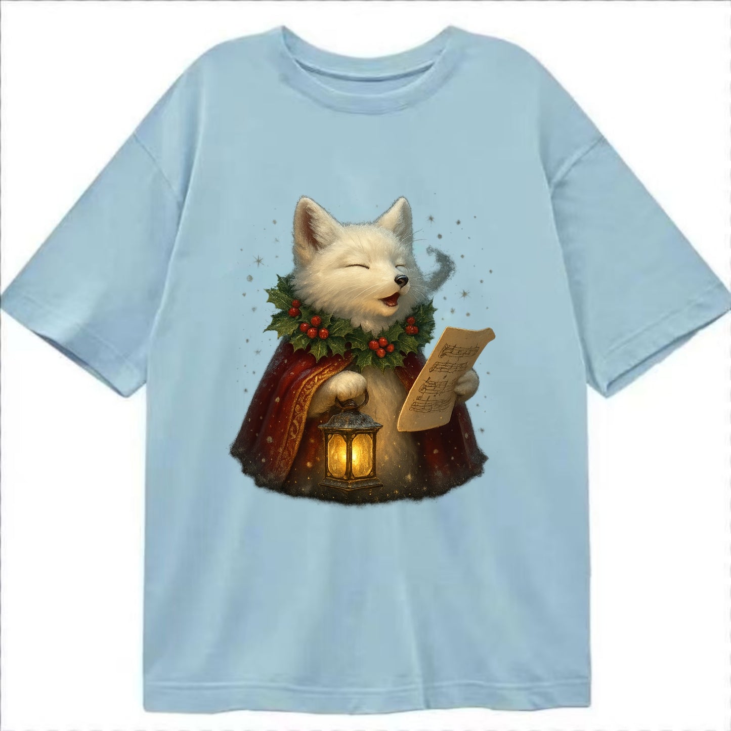 Snowbound Arctic Fox Caroler - Classic T-shirt - Light Blue