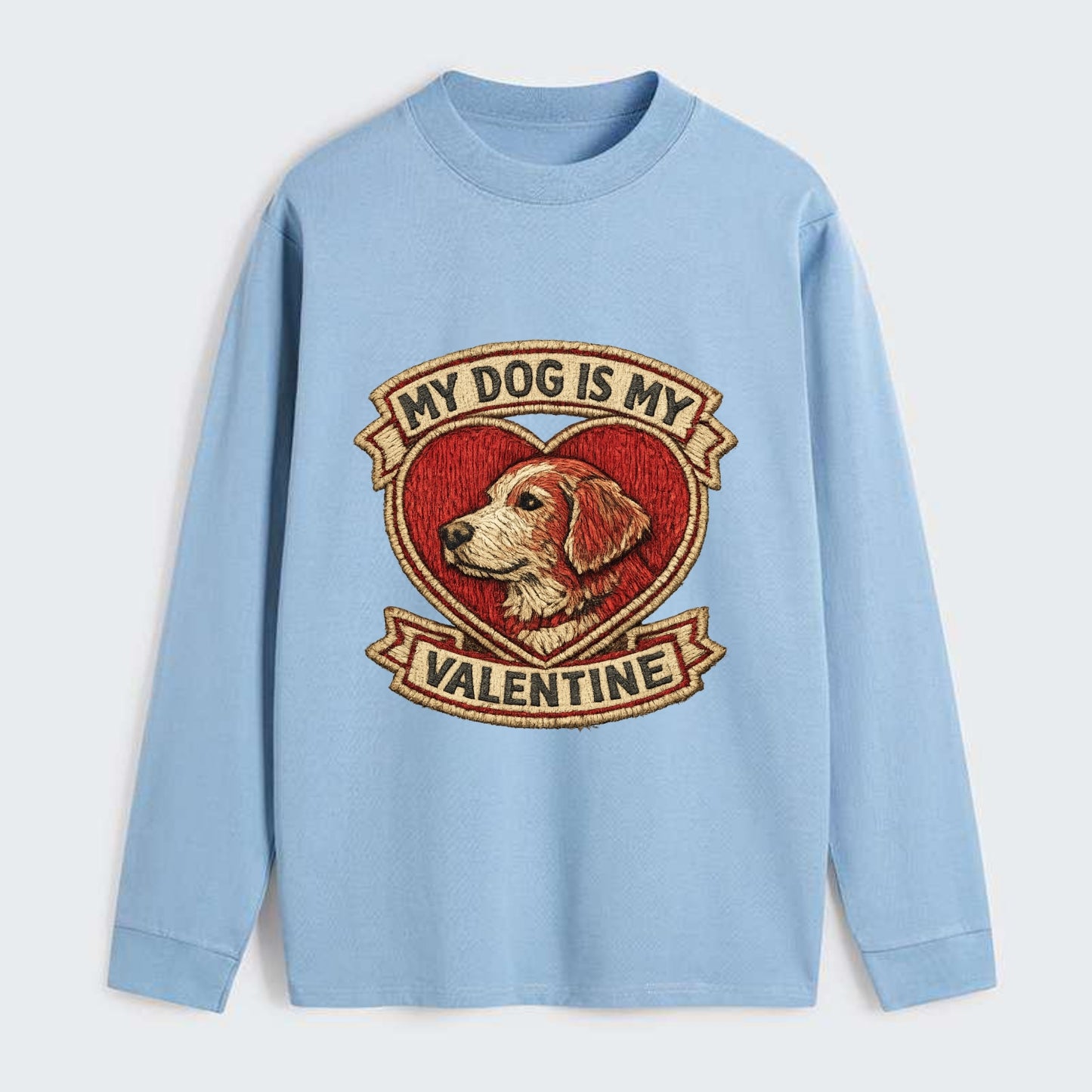 MY DOG IS MY VALENTINE - heart with dog in red , single pet owner - Classic Long Sleeve Shirt - Light Blue