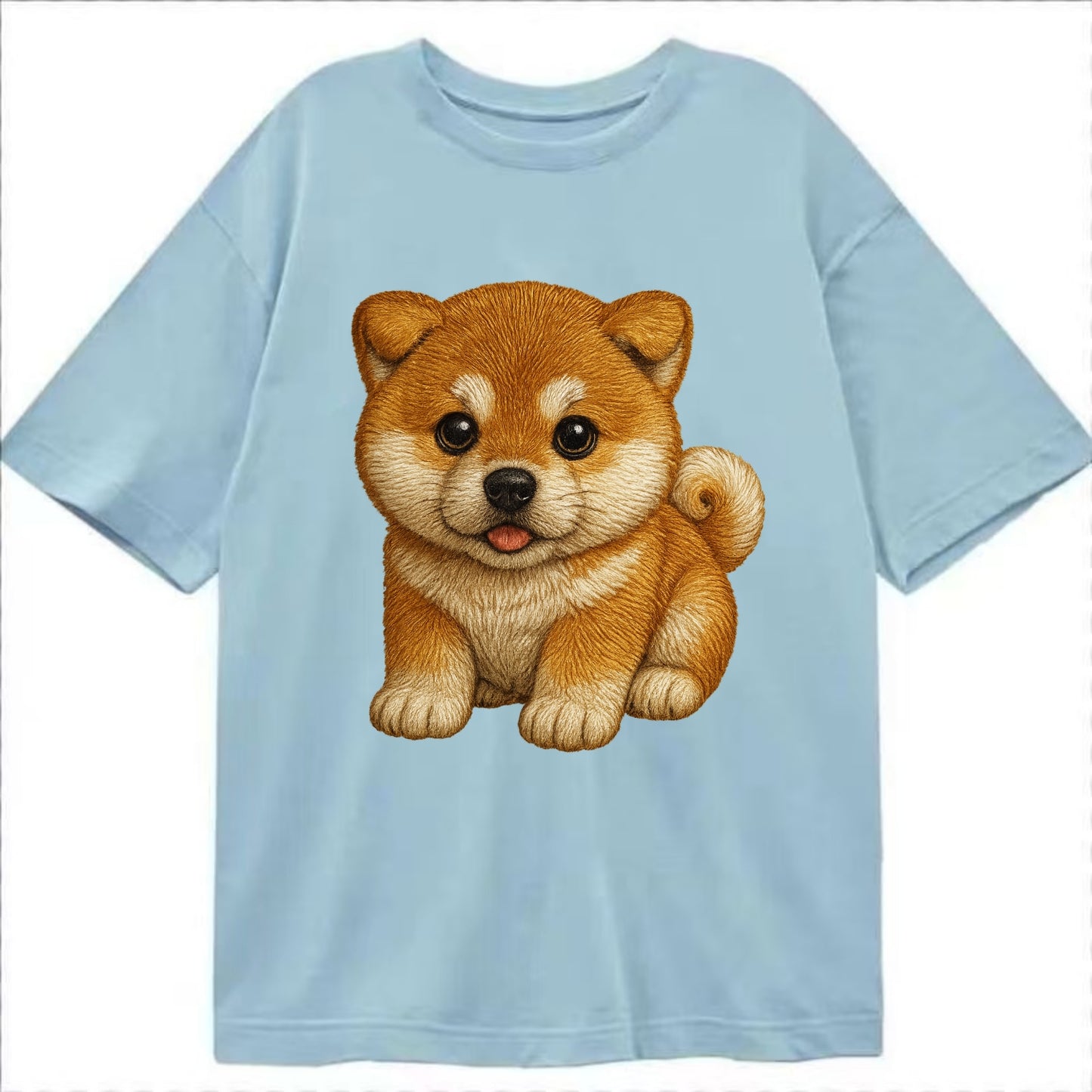 Baby Akita Puppy - fluffy bear-like, curled tail, dignified eyes, front-facing, - Classic T-shirt - Light Blue