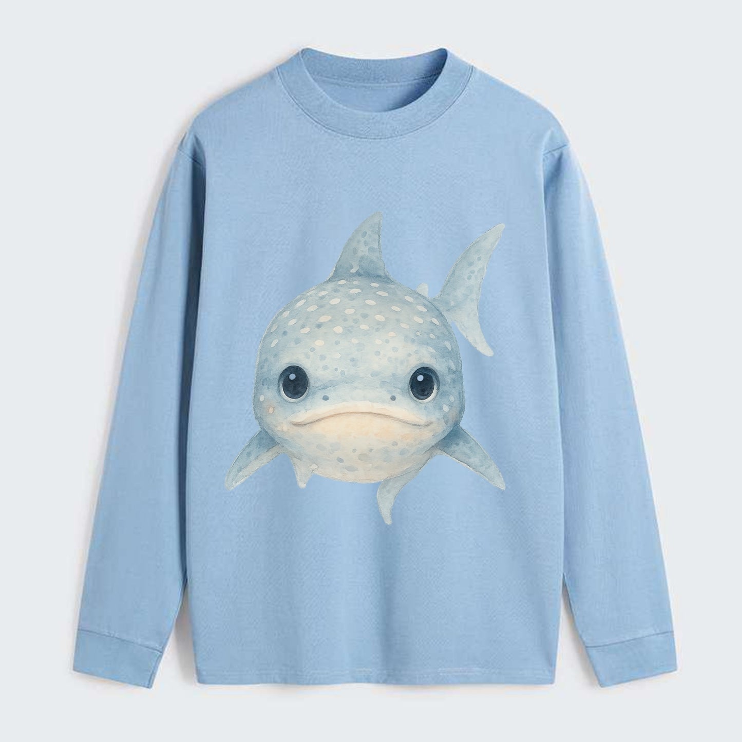 Baby Whale Shark - spotted blue-gray, wide mouth closed, tiny eyes, - Classic Long Sleeve Shirt - Light Blue