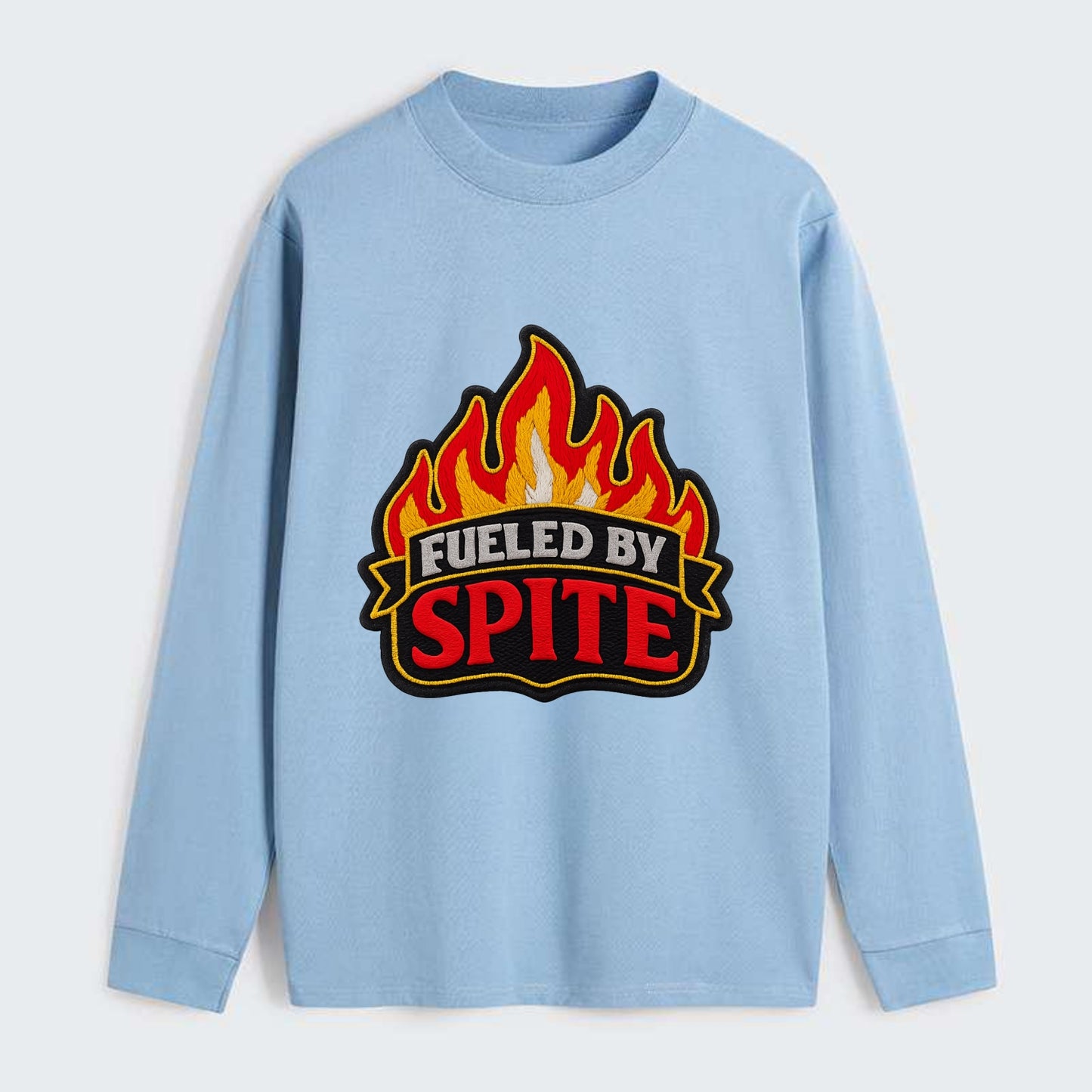 FUELED BY SPITE - fire with text in black and red , petty motivation - Classic Long Sleeve Shirt - Light Blue