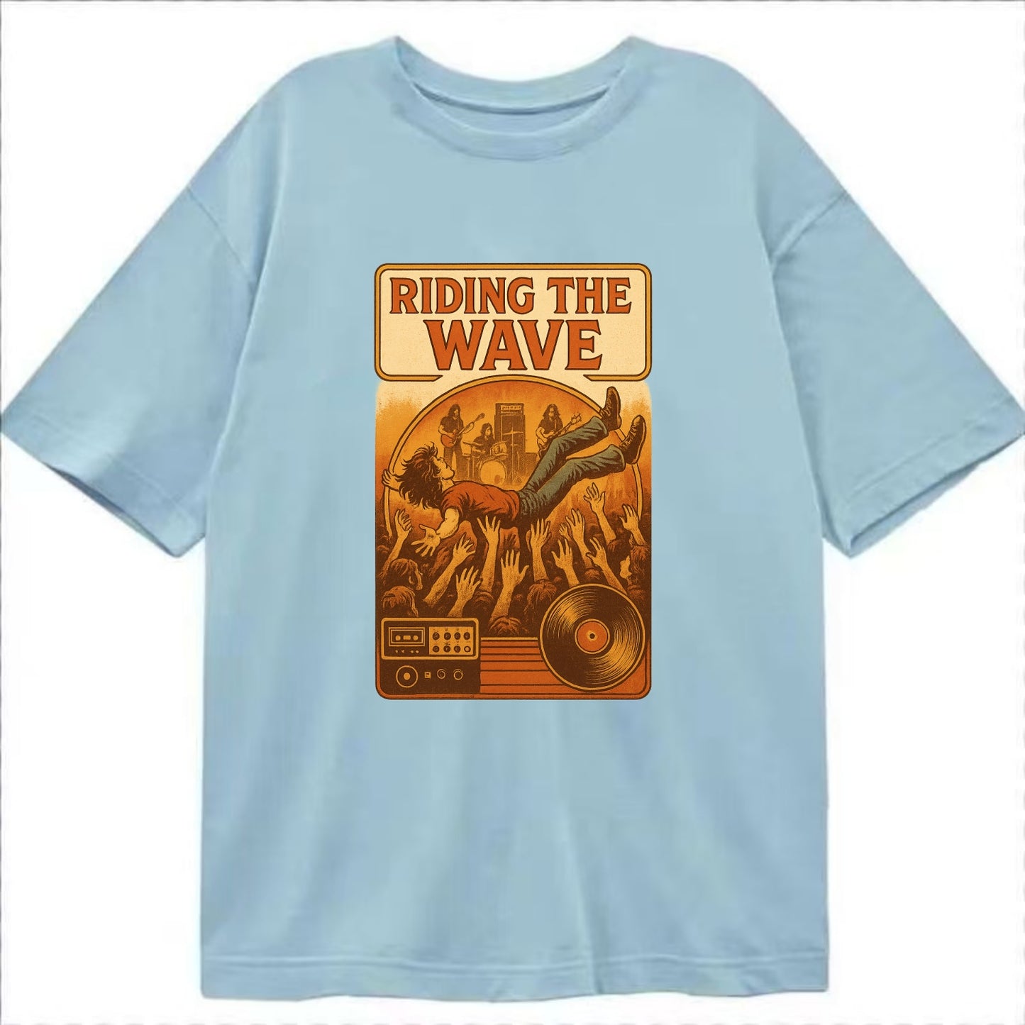 Crowd surfing at packed concert - "Riding the Wave" - concert energy - Classic T-shirt - Light Blue