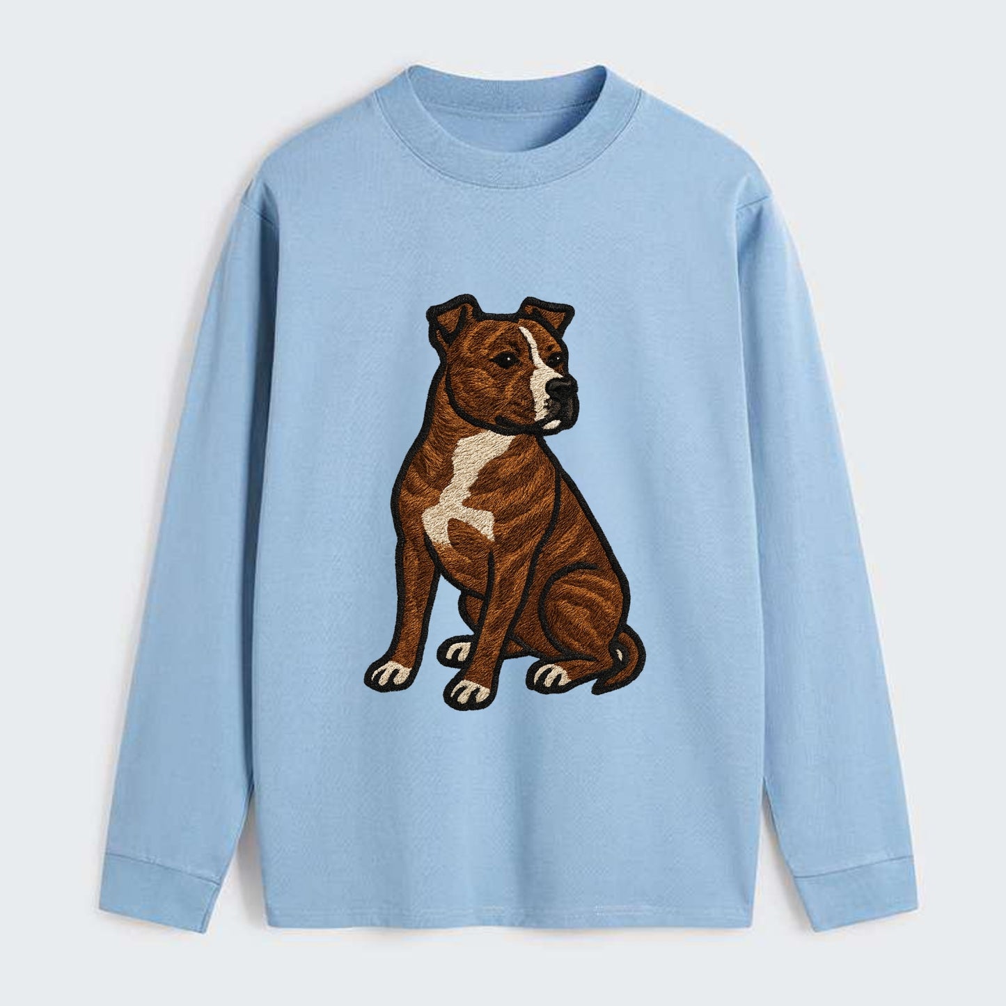 American Staffordshire Terrier - Brindle embroidered pose - Classic Long Sleeve Shirt - Light Blue