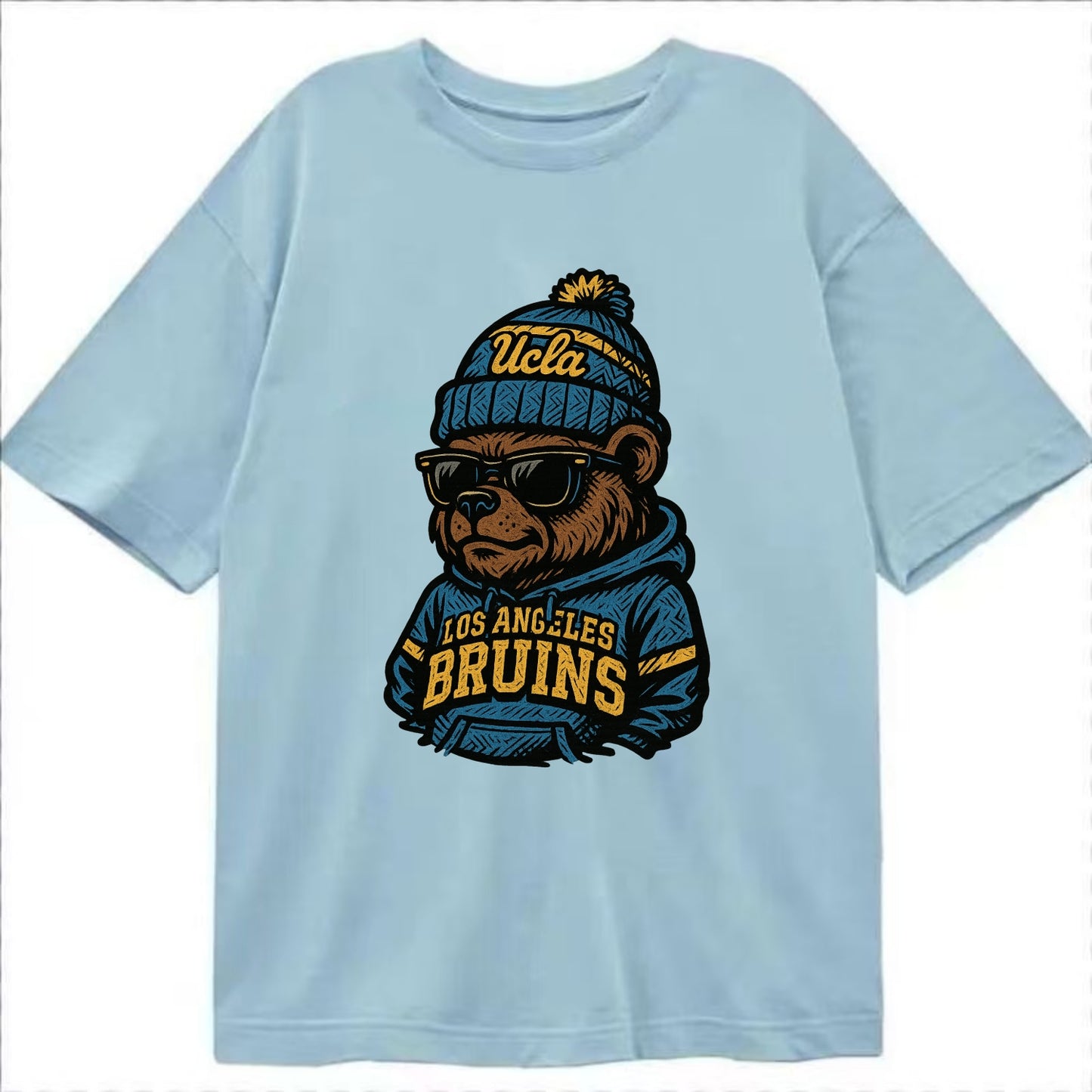Los Angeles Bruin wearing UCLA beanie with script patch - Classic T-shirt - Light Blue