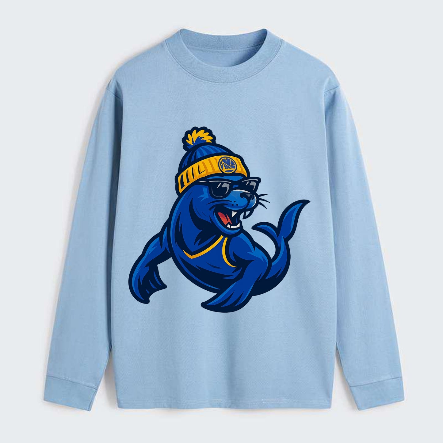 Bay Area Sea Lion wearing Warriors blue and gold beanie with Golden - Classic Long Sleeve Shirt - Light Blue