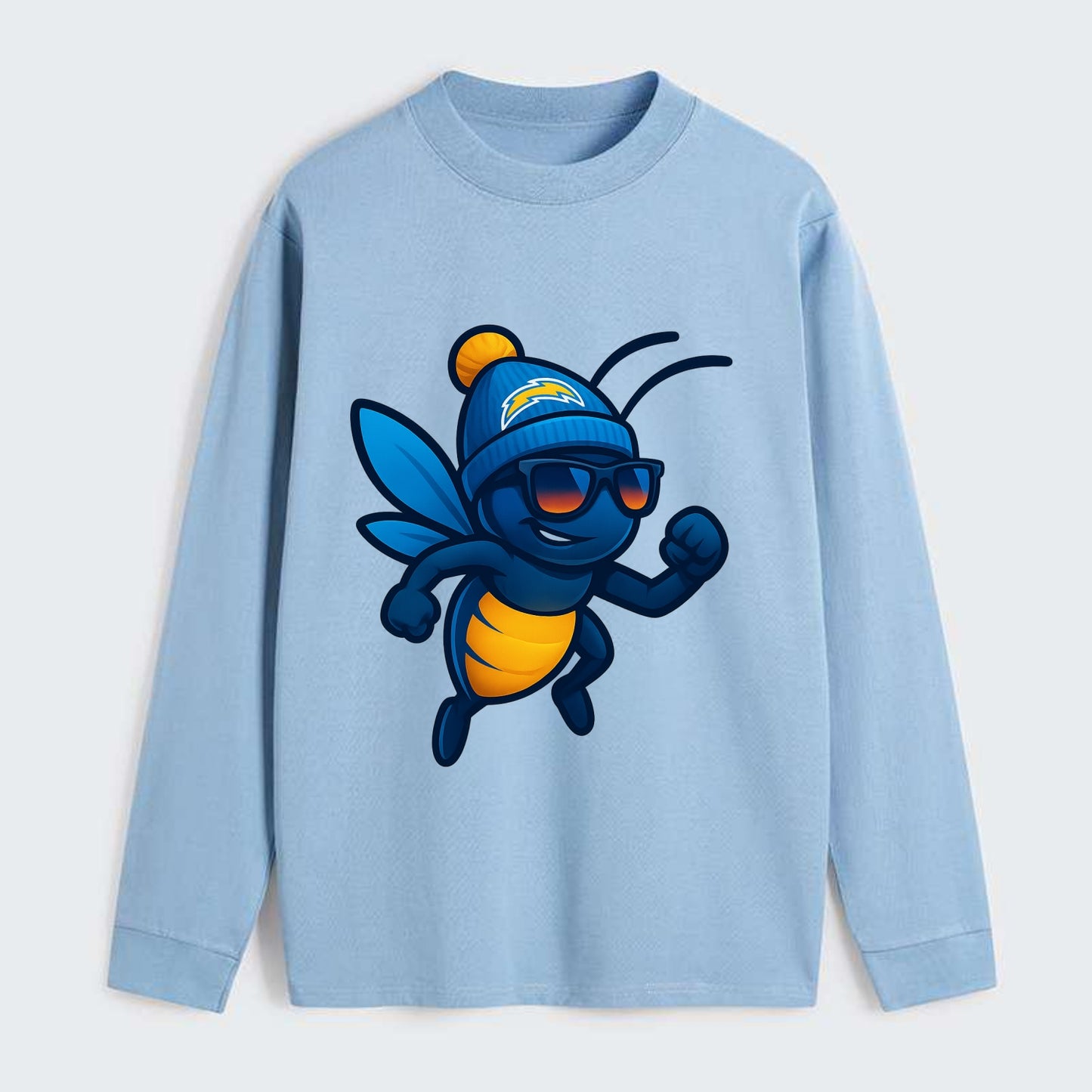 LA Lightning Bug wearing Chargers powder blue and gold beanie with pom - Classic Long Sleeve Shirt - Light Blue