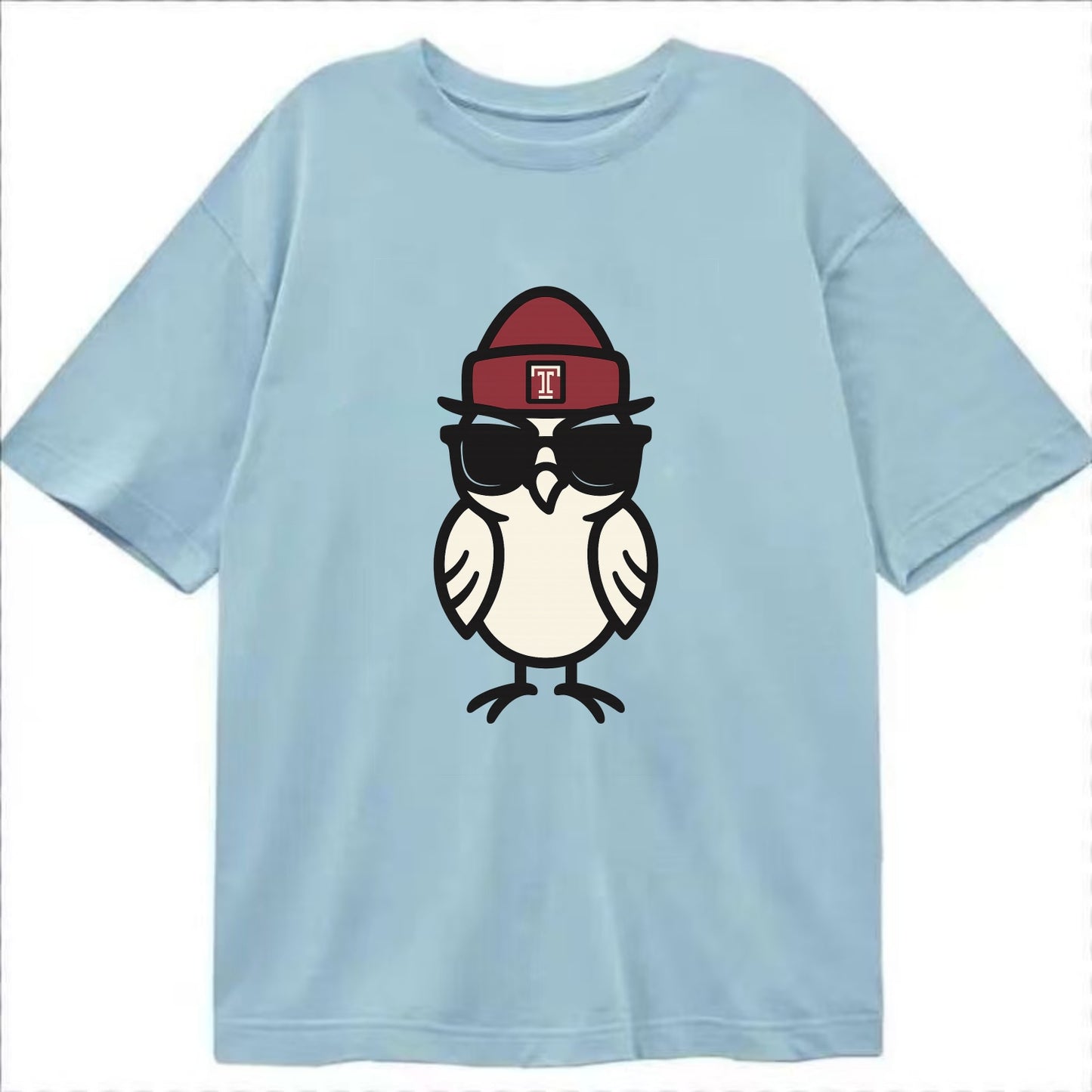 Philadelphia Owl wearing Temple beanie with T patch - Classic T-shirt - Light Blue