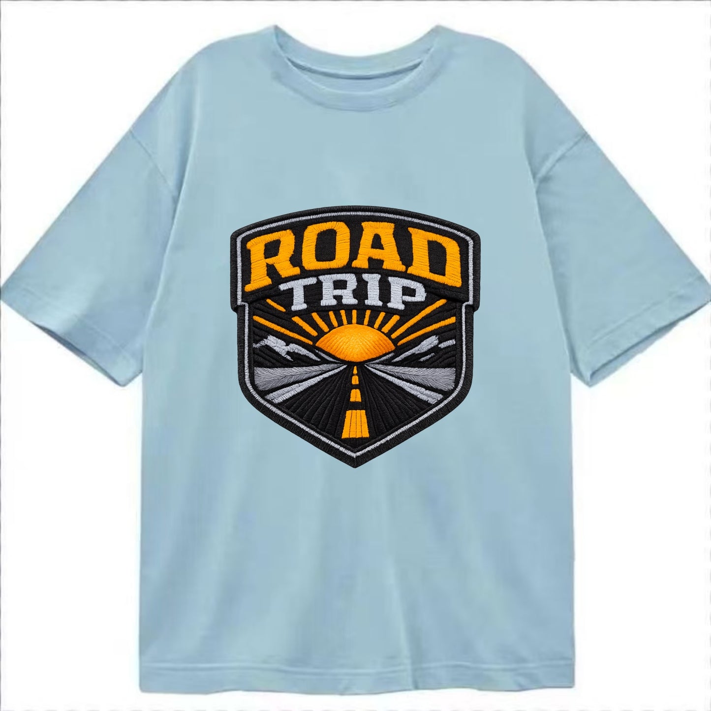ROAD TRIP - highway and sun in orange and gray , open road - Classic T-shirt - Light Blue
