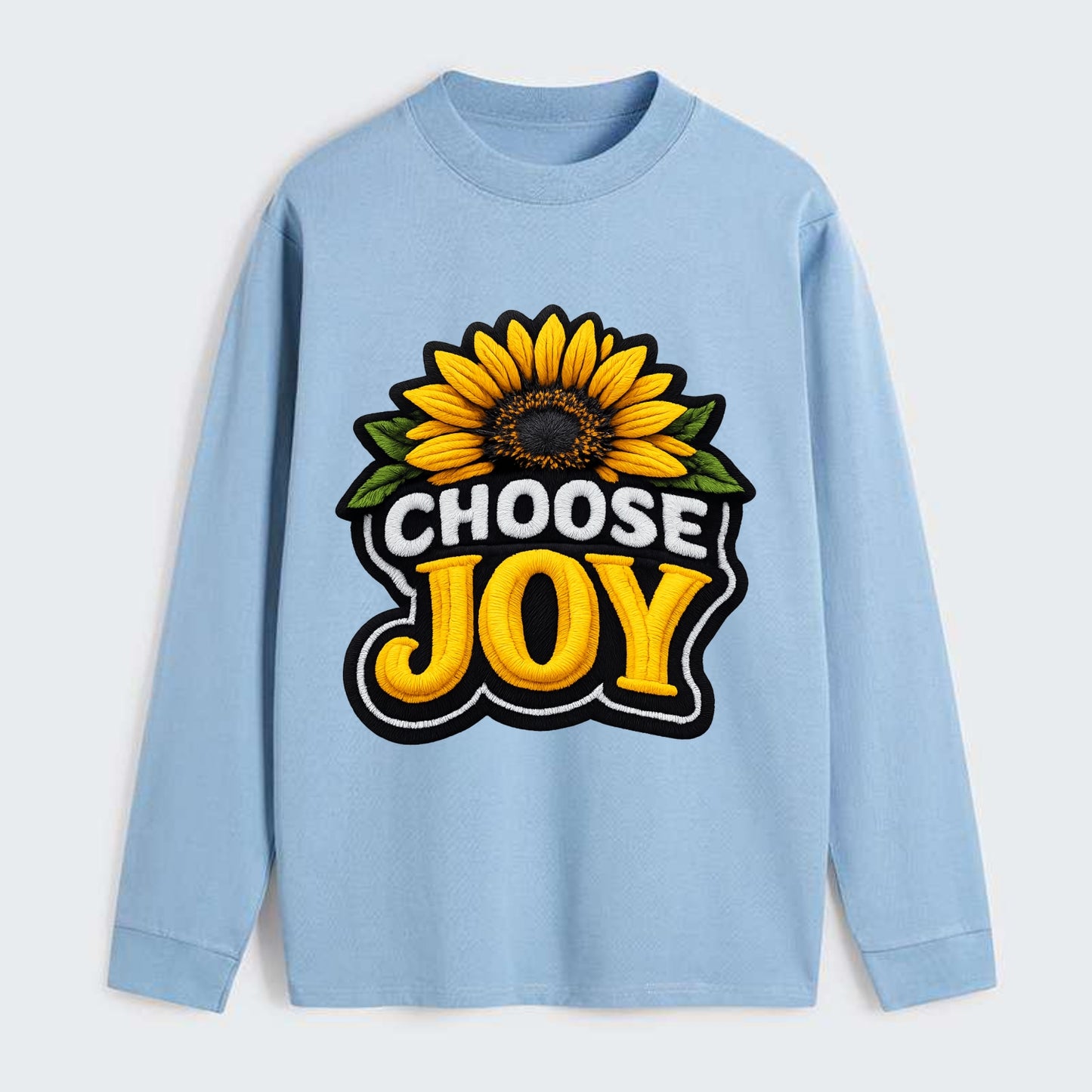 CHOOSE JOY - sunflower with text in yellow , happiness choice - Classic Long Sleeve Shirt - Light Blue