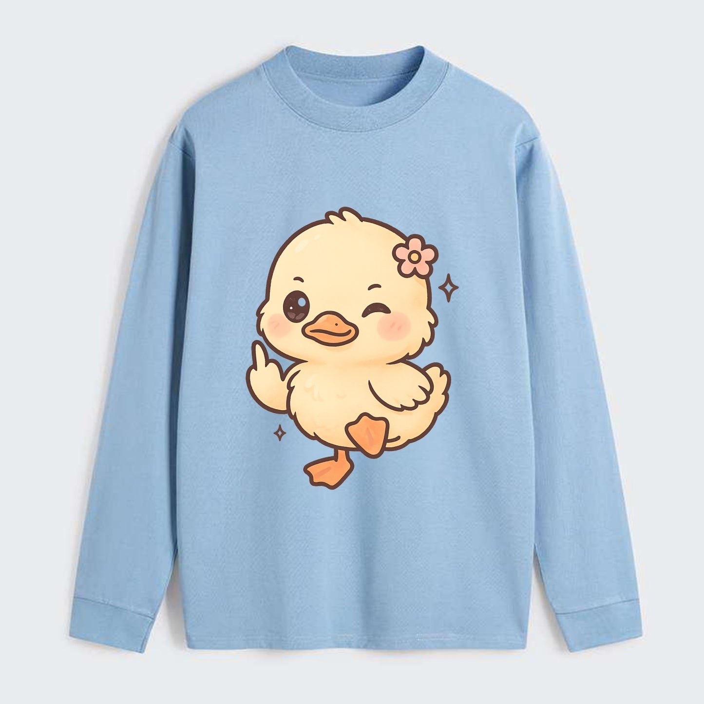 fluffy baby duck with small flower, one webbed foot raised sassily - Classic Long Sleeve Shirt - Light Blue