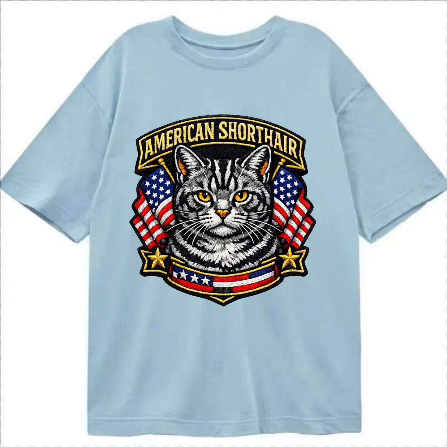 AMERICAN SHORTHAIR - classic american cat in silver tabby , all-American cat - Classic T-shirt - Light Blue