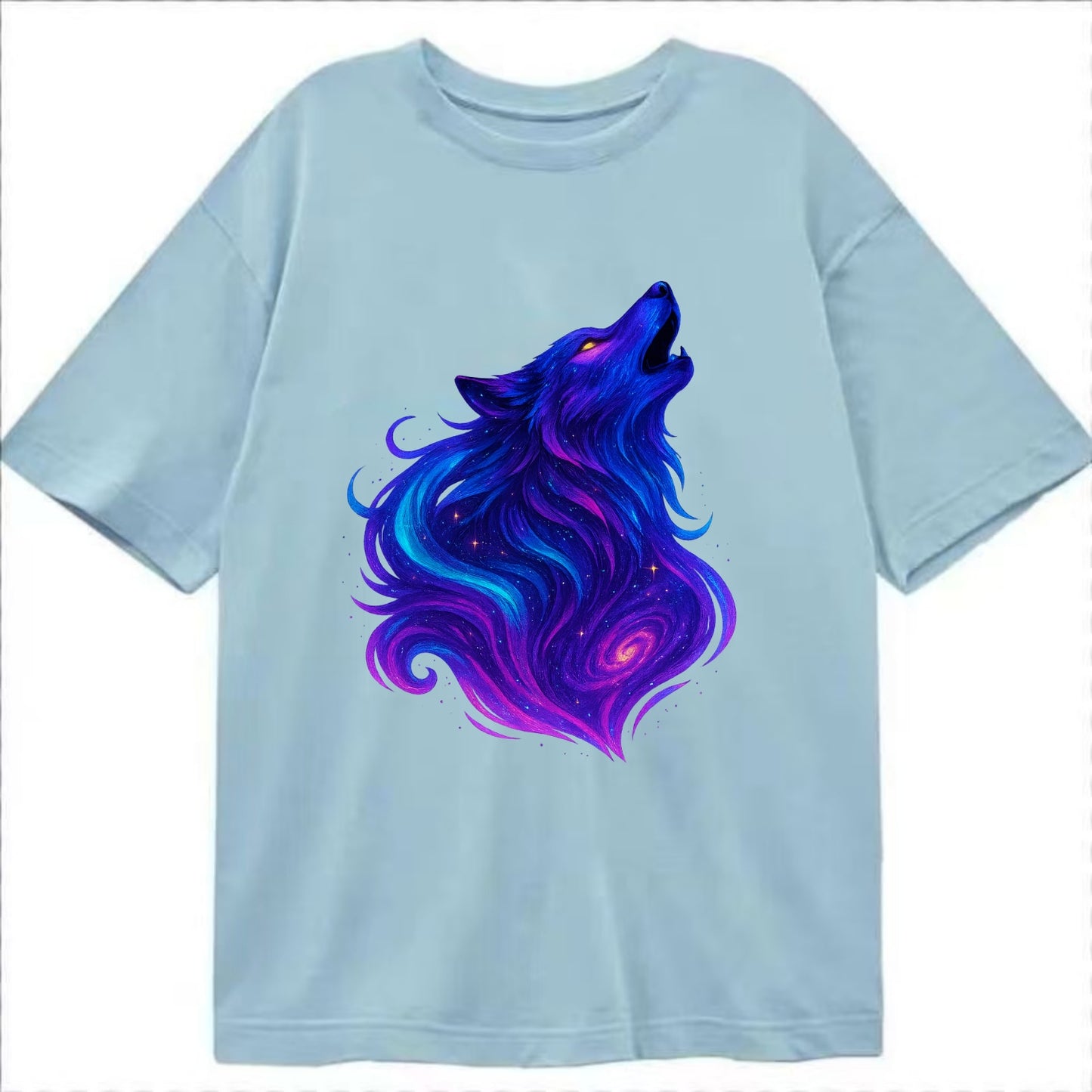 Noble wolf with flowing fur that transforms into aurora borealis streams, cyan - Classic T-shirt - Light Blue