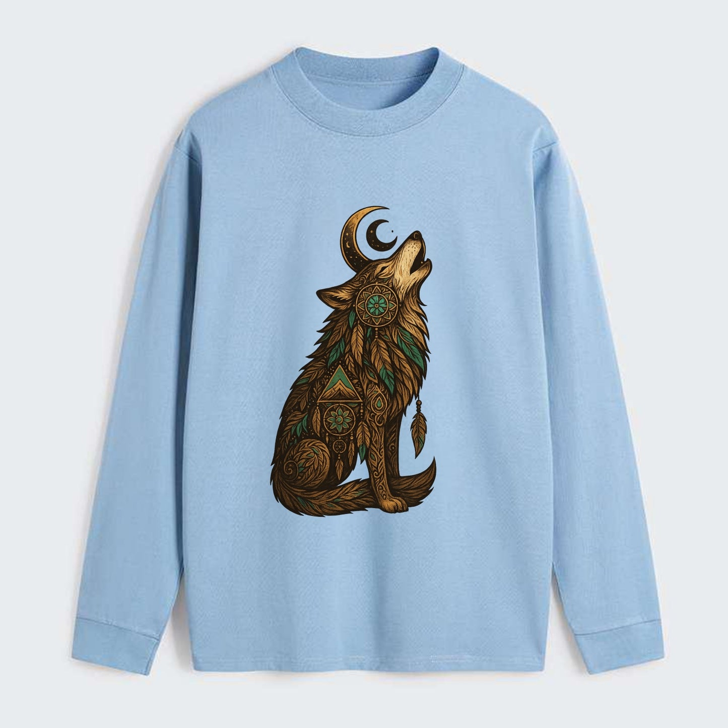 Celestial Moon Wolf - Classic Long Sleeve Shirt - Light Blue