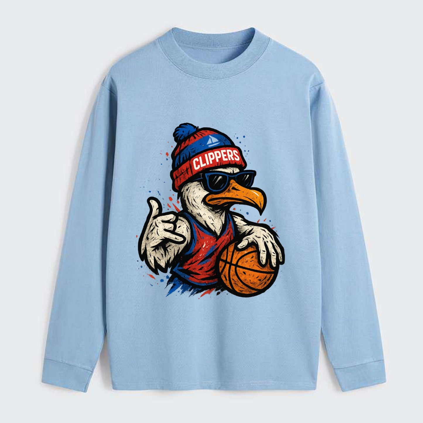 LA Seagull wearing Clippers red white and blue beanie with ship patch - Classic Long Sleeve Shirt - Light Blue