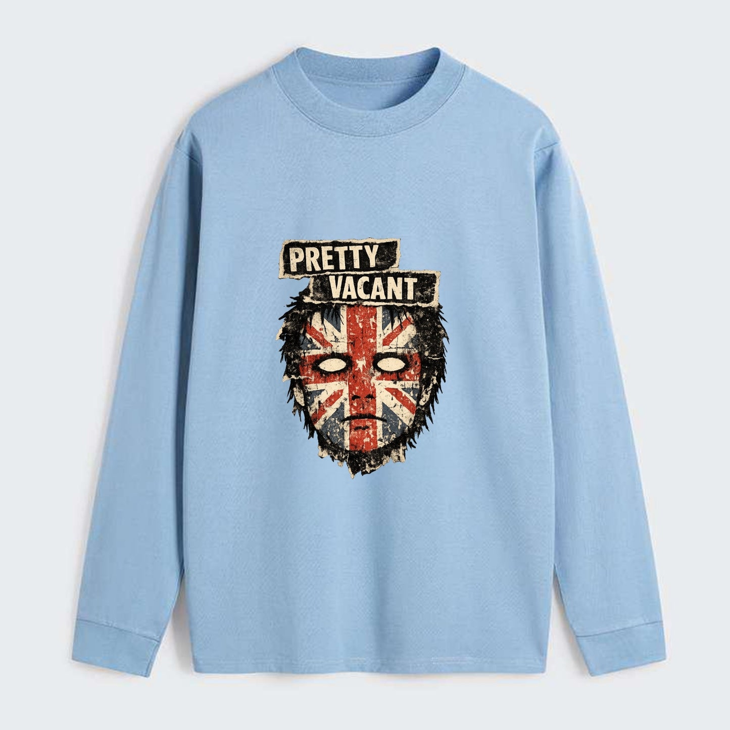 PRETTY VACANT | Blank stare Union Jack face | Empty expression | Punk - Classic Long Sleeve Shirt - Light Blue
