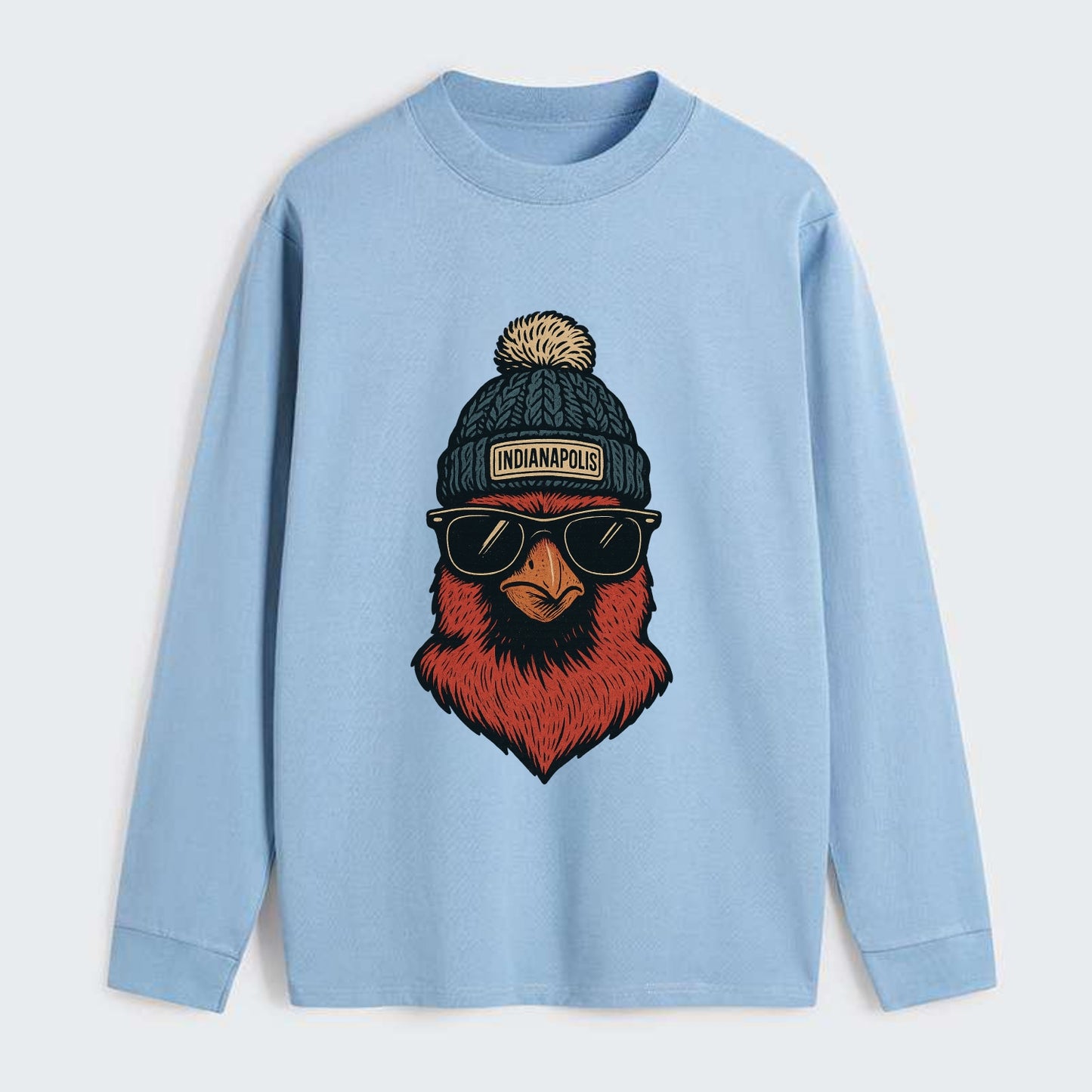 Indiana Cardinal wearing Indianapolis beanie with pom pom and wayfarer - Classic Long Sleeve Shirt - Light Blue