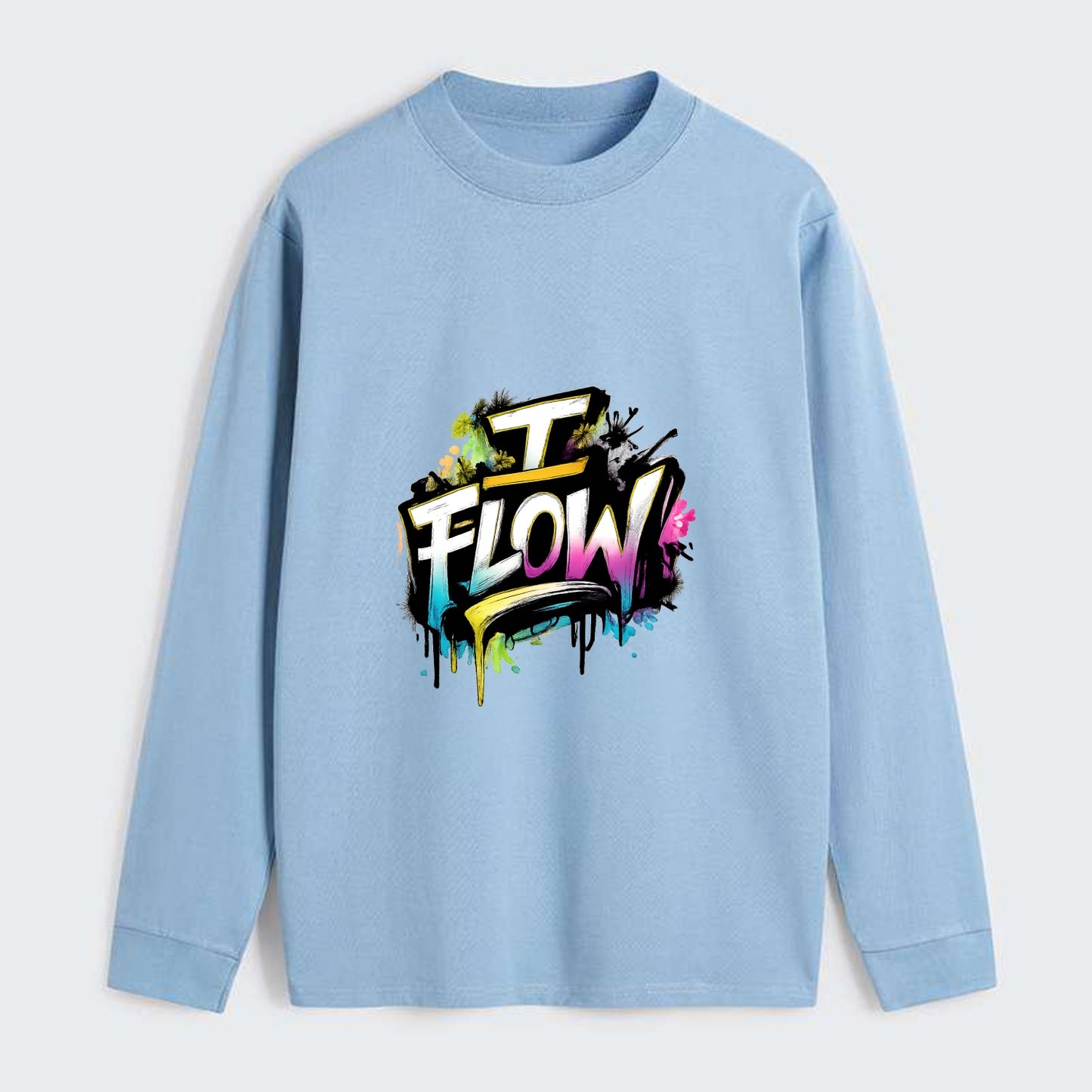 Bold typography design - "I FLOW" - going with life, easy movement - Classic Long Sleeve Shirt - Light Blue