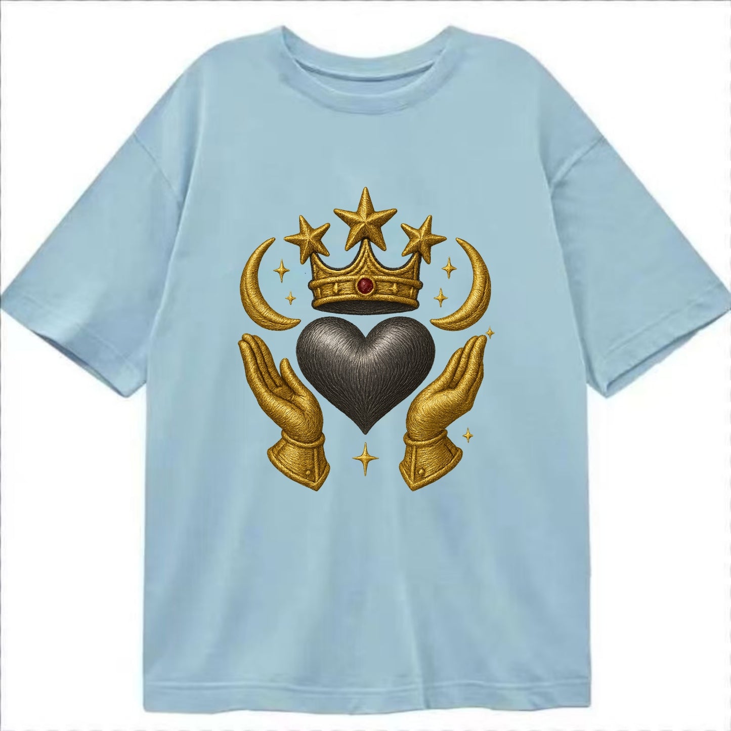 Sun goddess crown radiating golden rays over a midnight heart with henna-adorned - Classic T-shirt - Light Blue