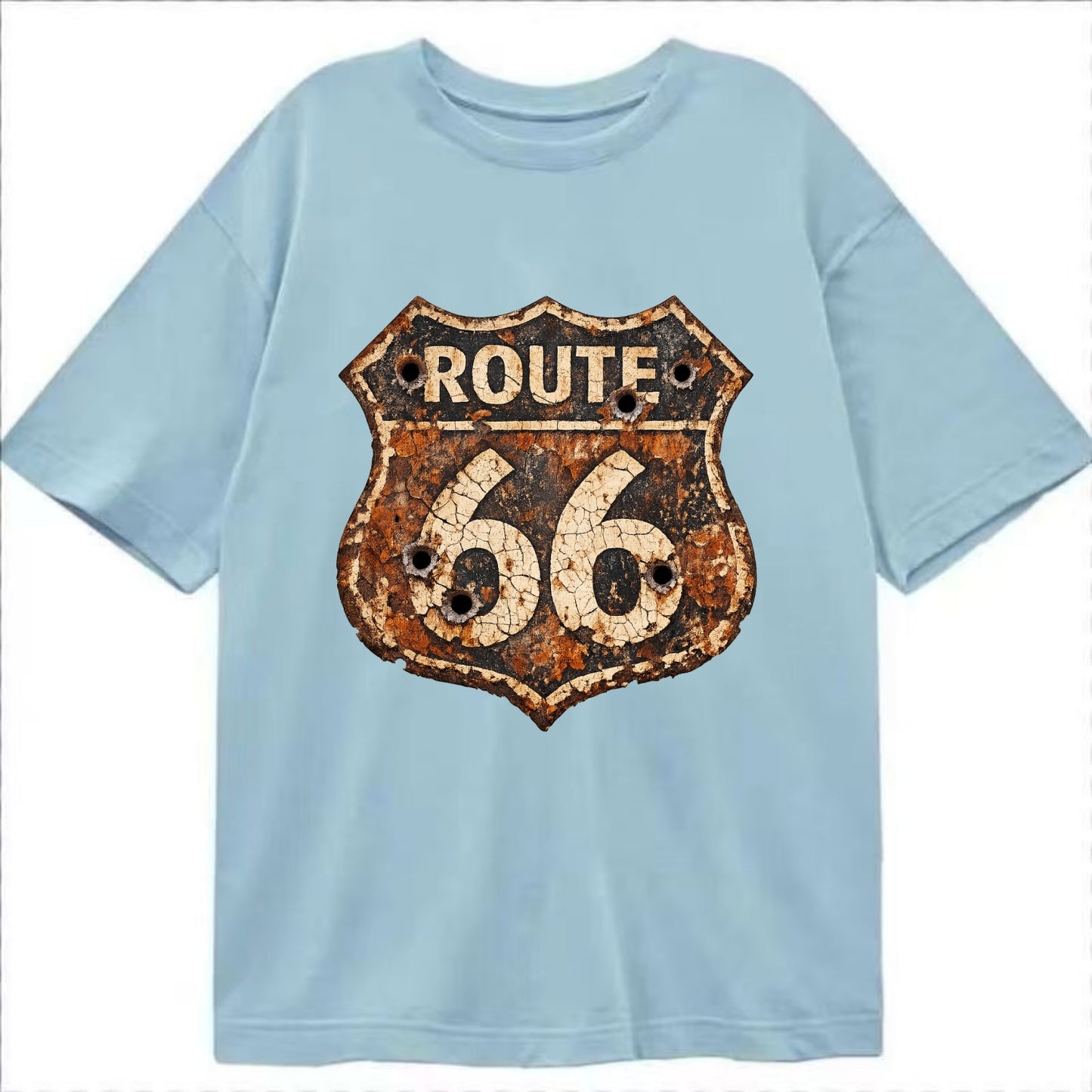 WEATHERED MARKER | Rust-aged Route 66 sign | Desert sun-bleached | Bullet holes - Classic T-shirt - Light Blue