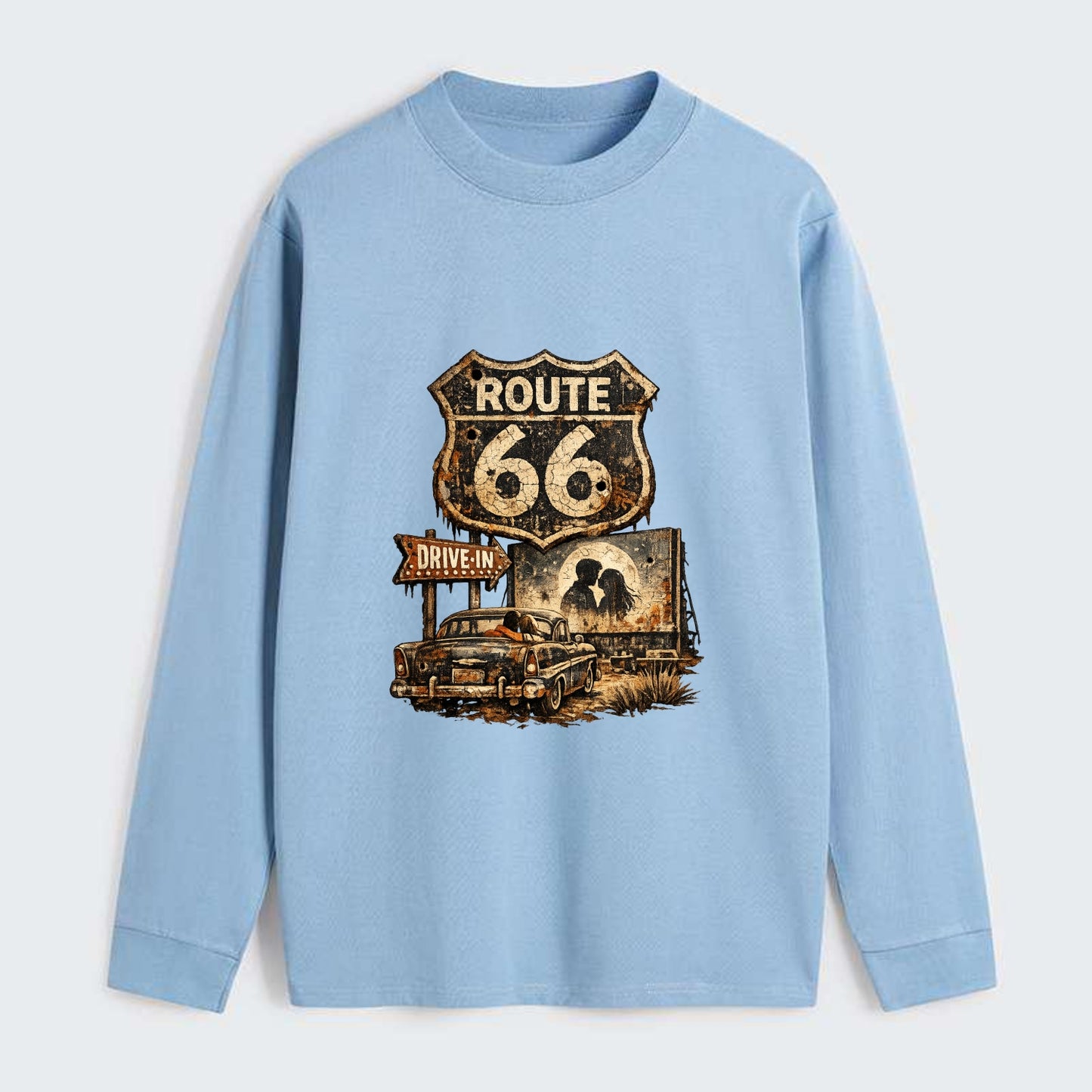 DRIVE-IN | Classic car at drive-in theater | Movie night romance | - Classic Long Sleeve Shirt - Light Blue