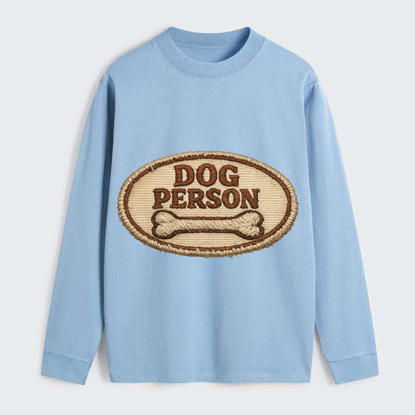 DOG PERSON - simple text with bone in brown , team dog - Classic Long Sleeve Shirt - Light Blue