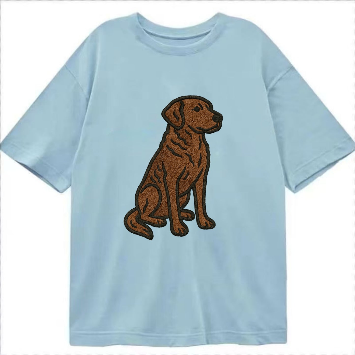 Chesapeake Bay Retriever - Brown wavy coat embroidered sitting pose - Classic T-shirt - Light Blue