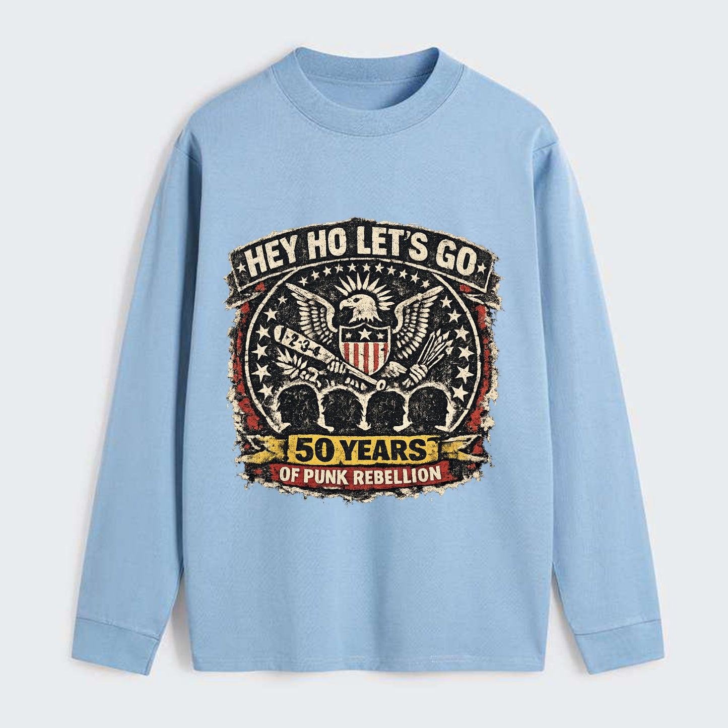 RAMONES LEGACY | Hey Ho Let's Go typography | Presidential seal parody - Classic Long Sleeve Shirt - Light Blue